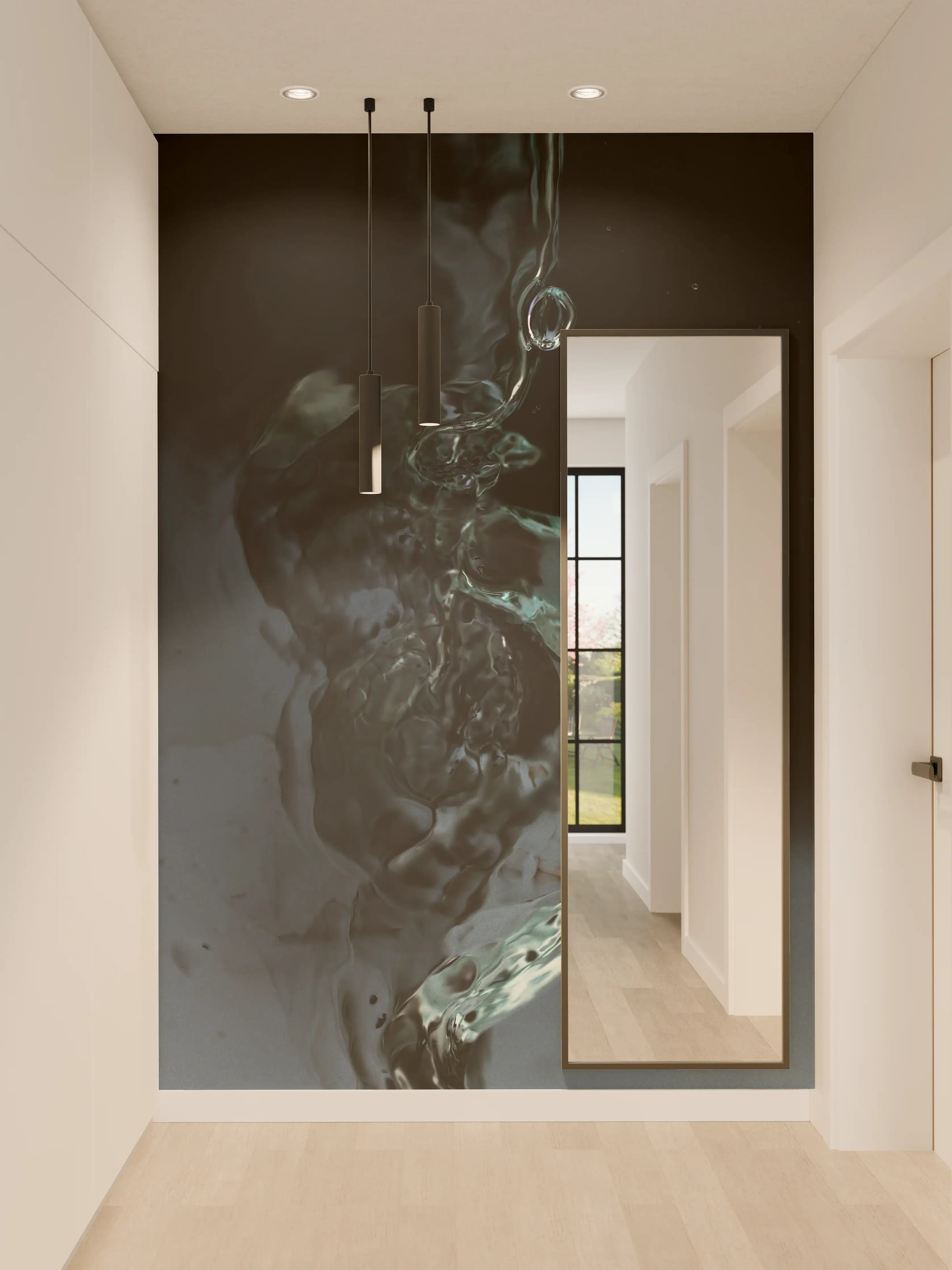 Wandverkleidung Flur - Klares Wasser in dunklem Hintergrund