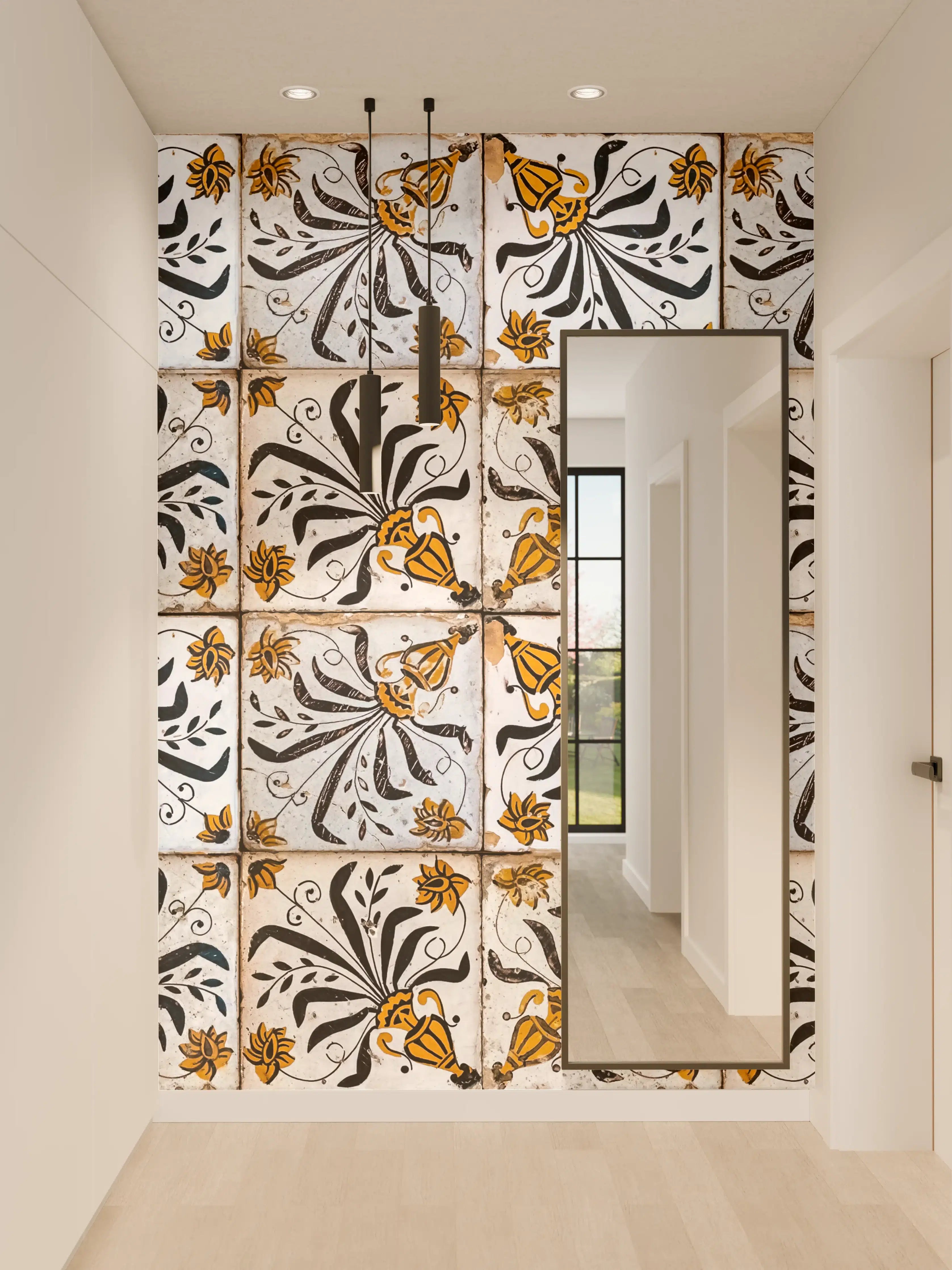 Wandverkleidung Flur - Klassische Fliesen mit floralem Design