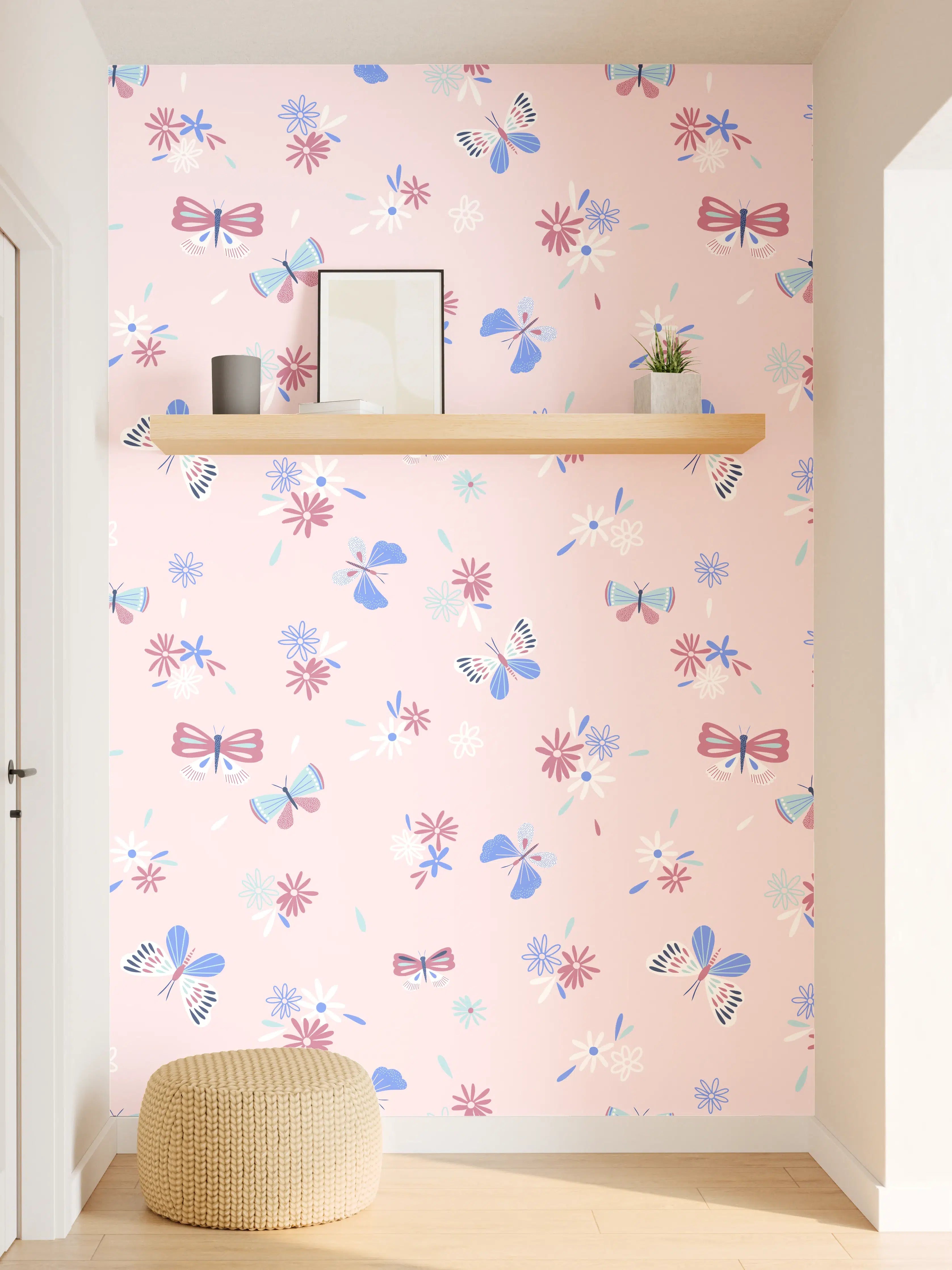 Wandverkleidung Flur - Kleines Blumenmuster in Pastellfarben