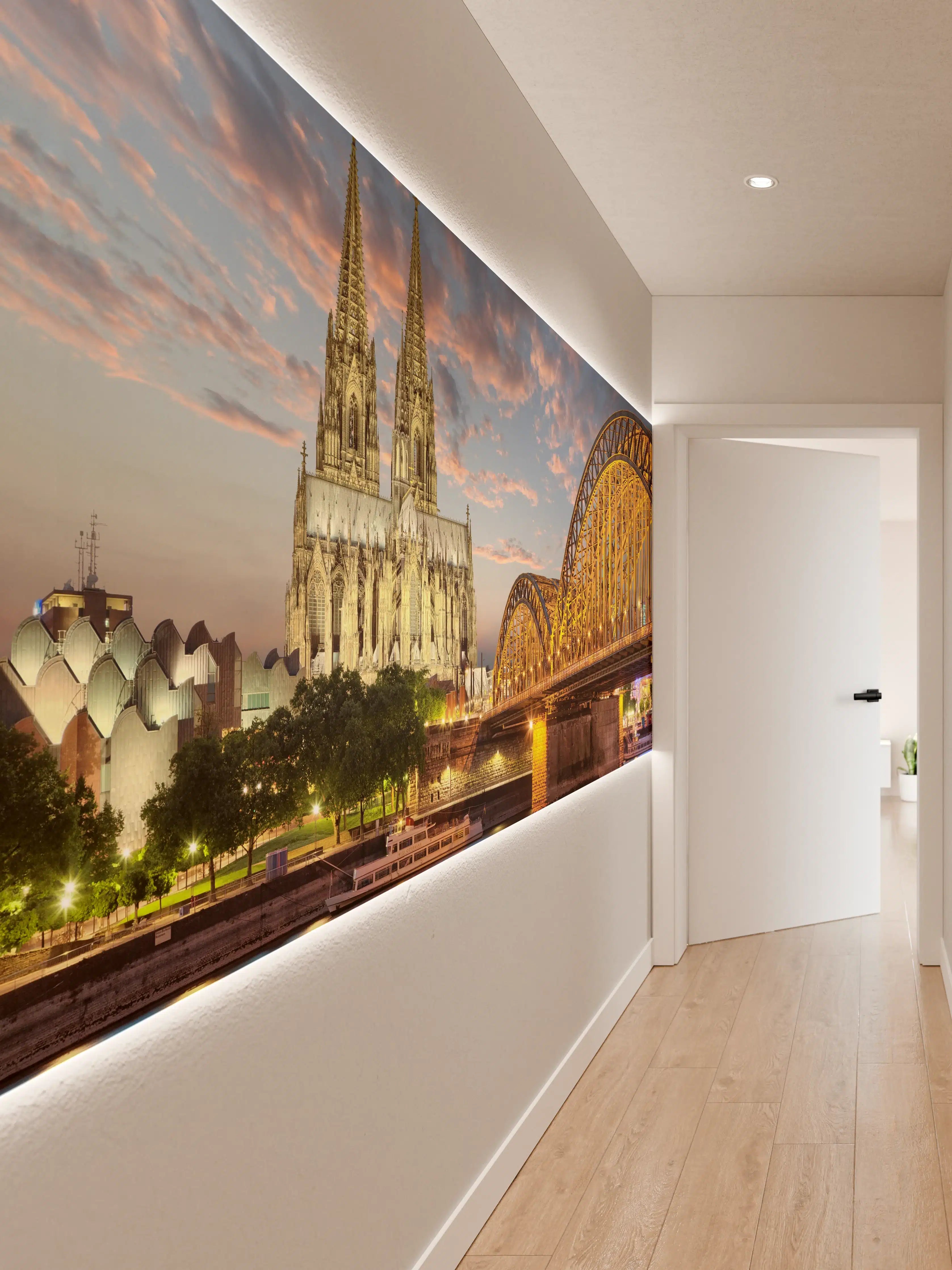 Wandverkleidung Flur - Kölner Dom & Hohenzollernbrücke bei Sonnenuntergang