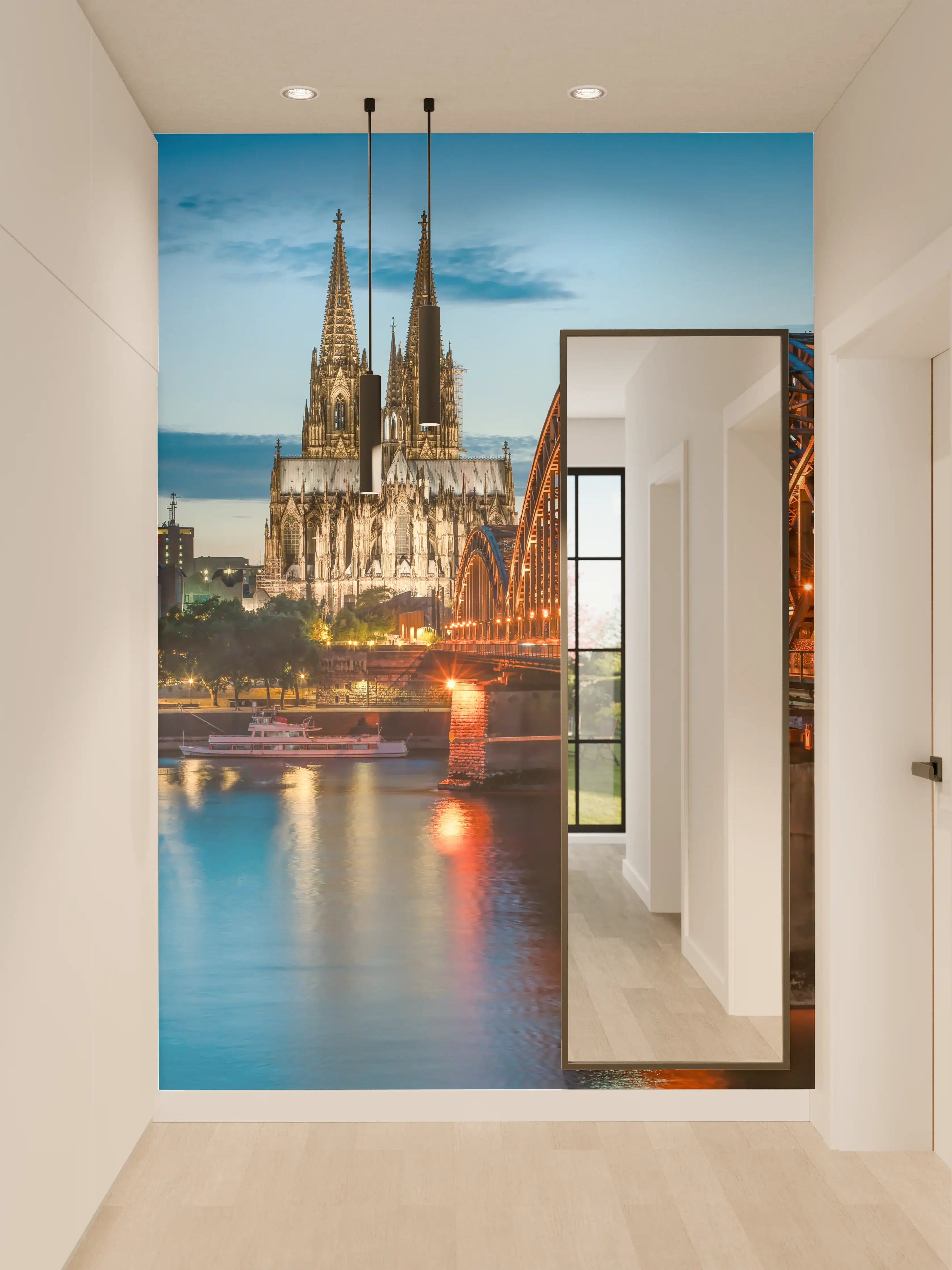 Wandverkleidung Flur - Kölner Dom und Hohenzollernbrücke bei Nacht