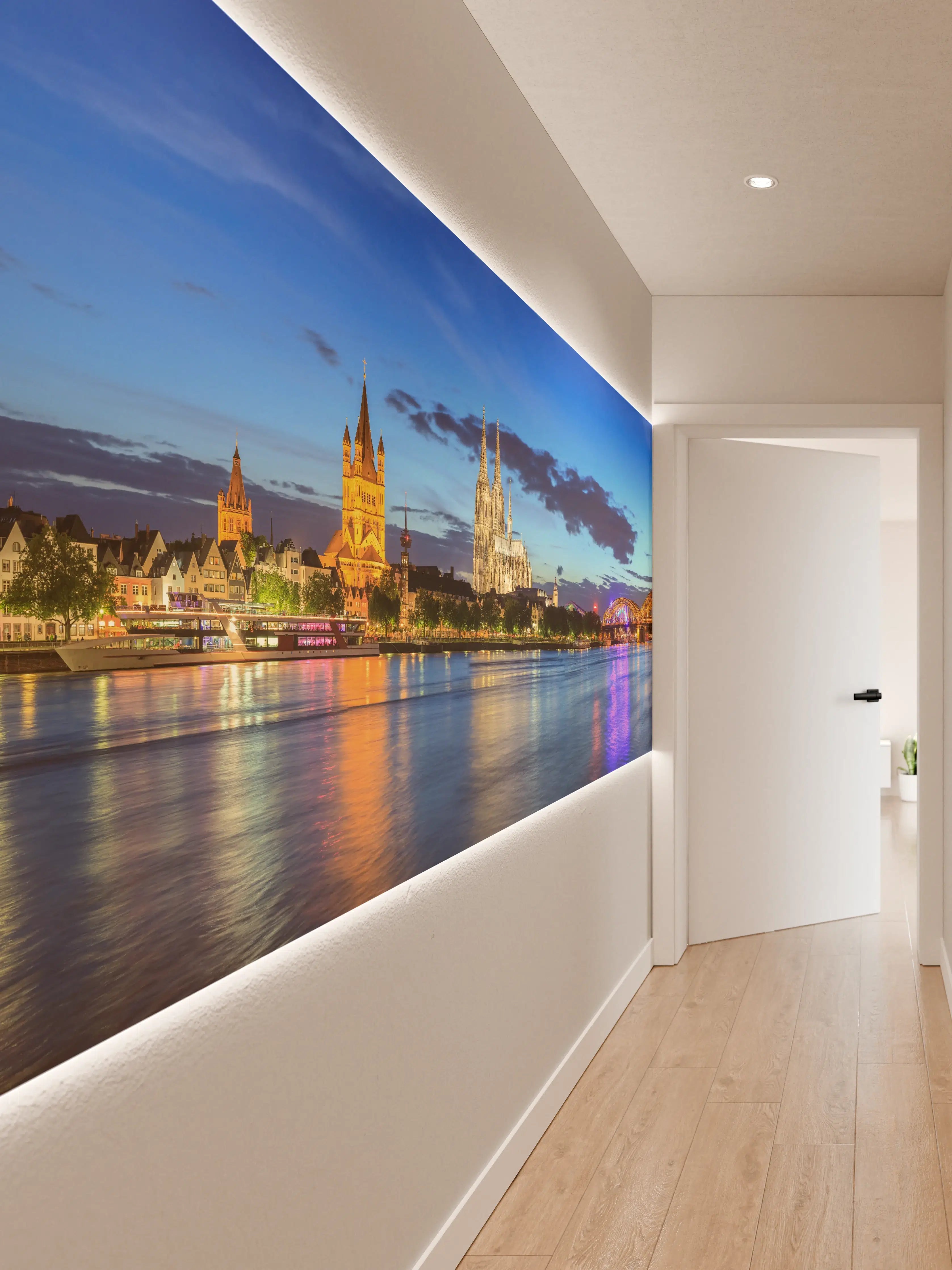 Wandverkleidung Flur - Kölner Skyline - Nachts