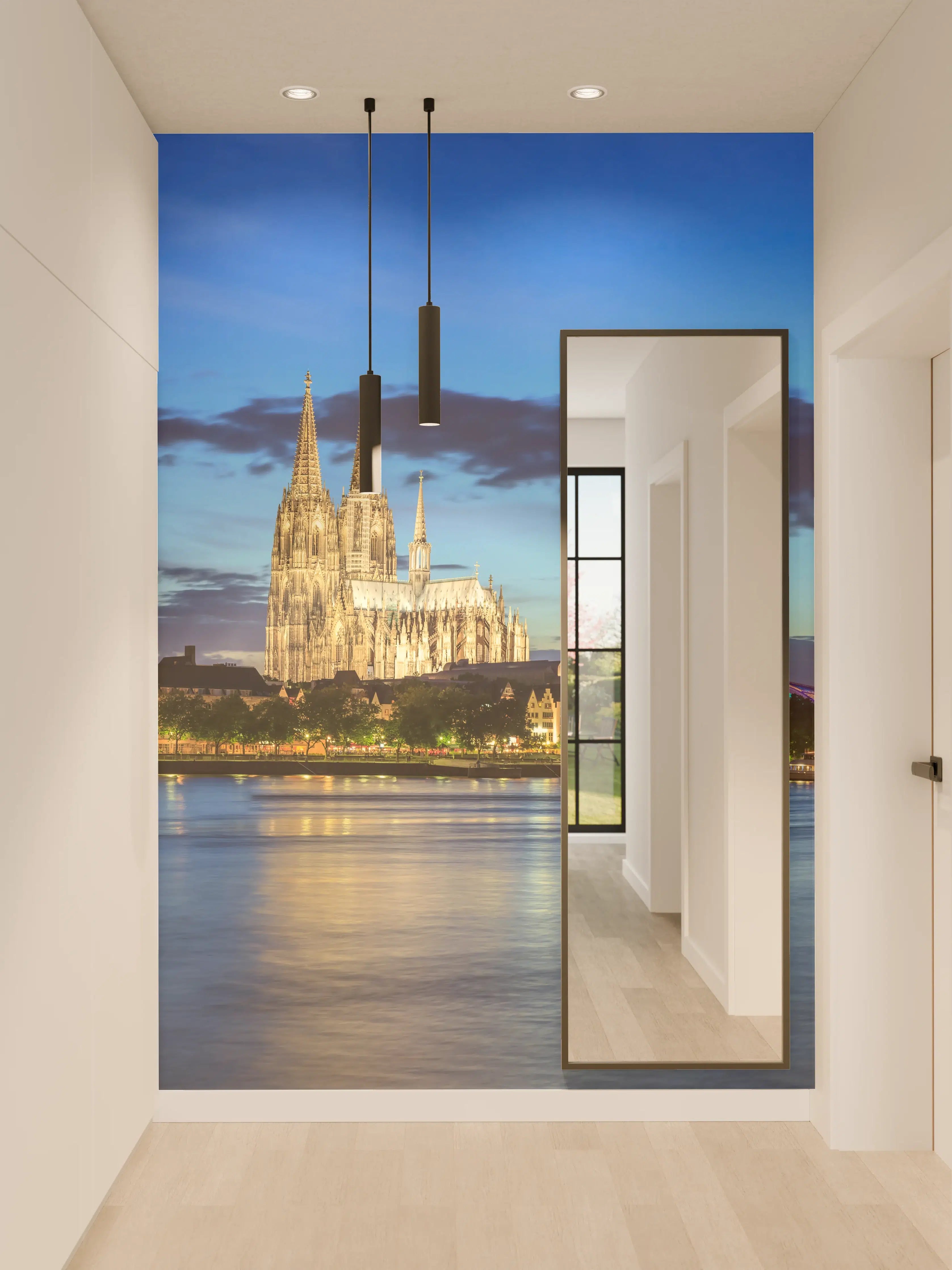 Wandverkleidung Flur - Kölner Skyline - Nachts