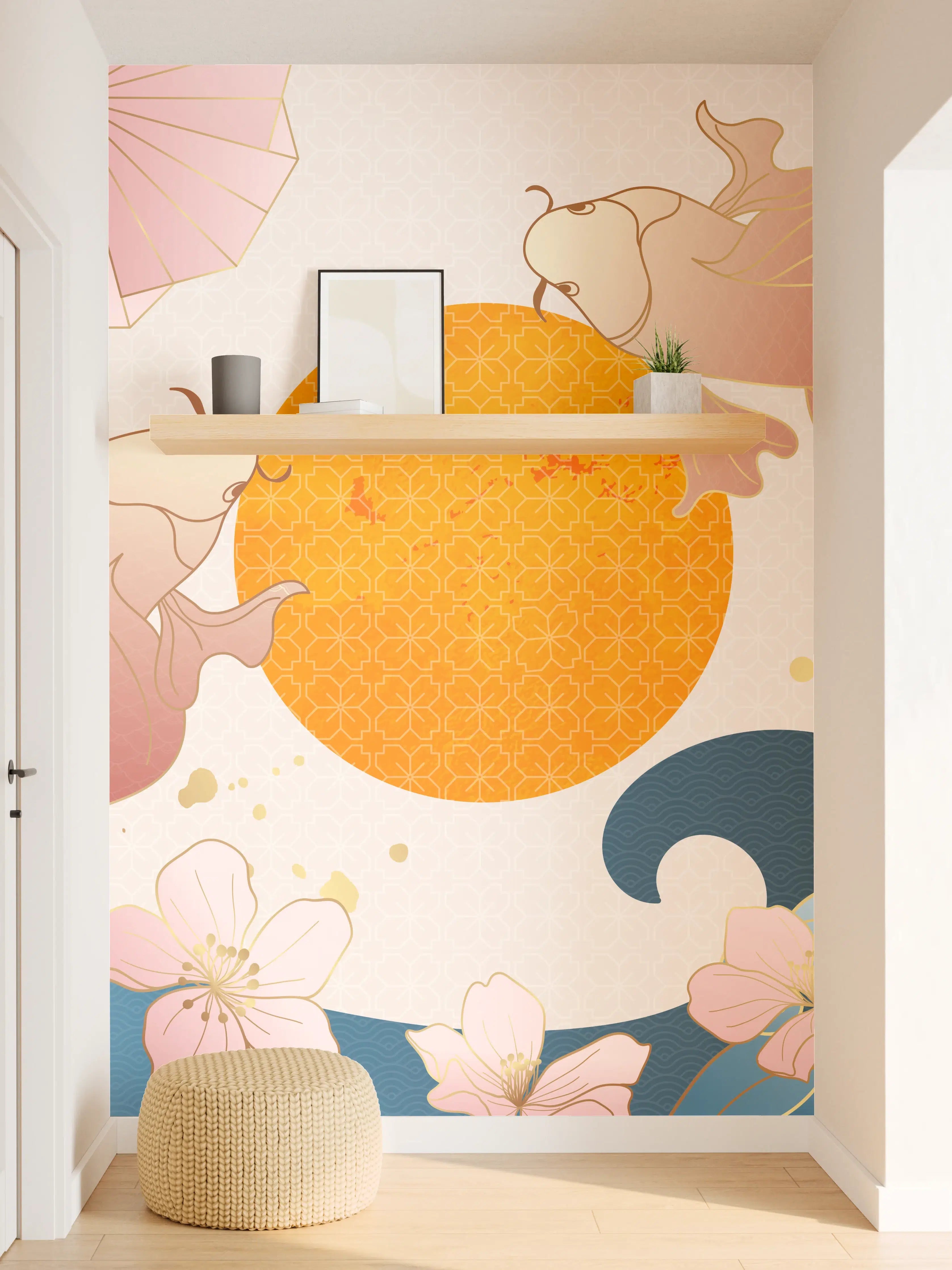 Wandverkleidung Flur - Koi-Karpfen-Ornament-Grafik