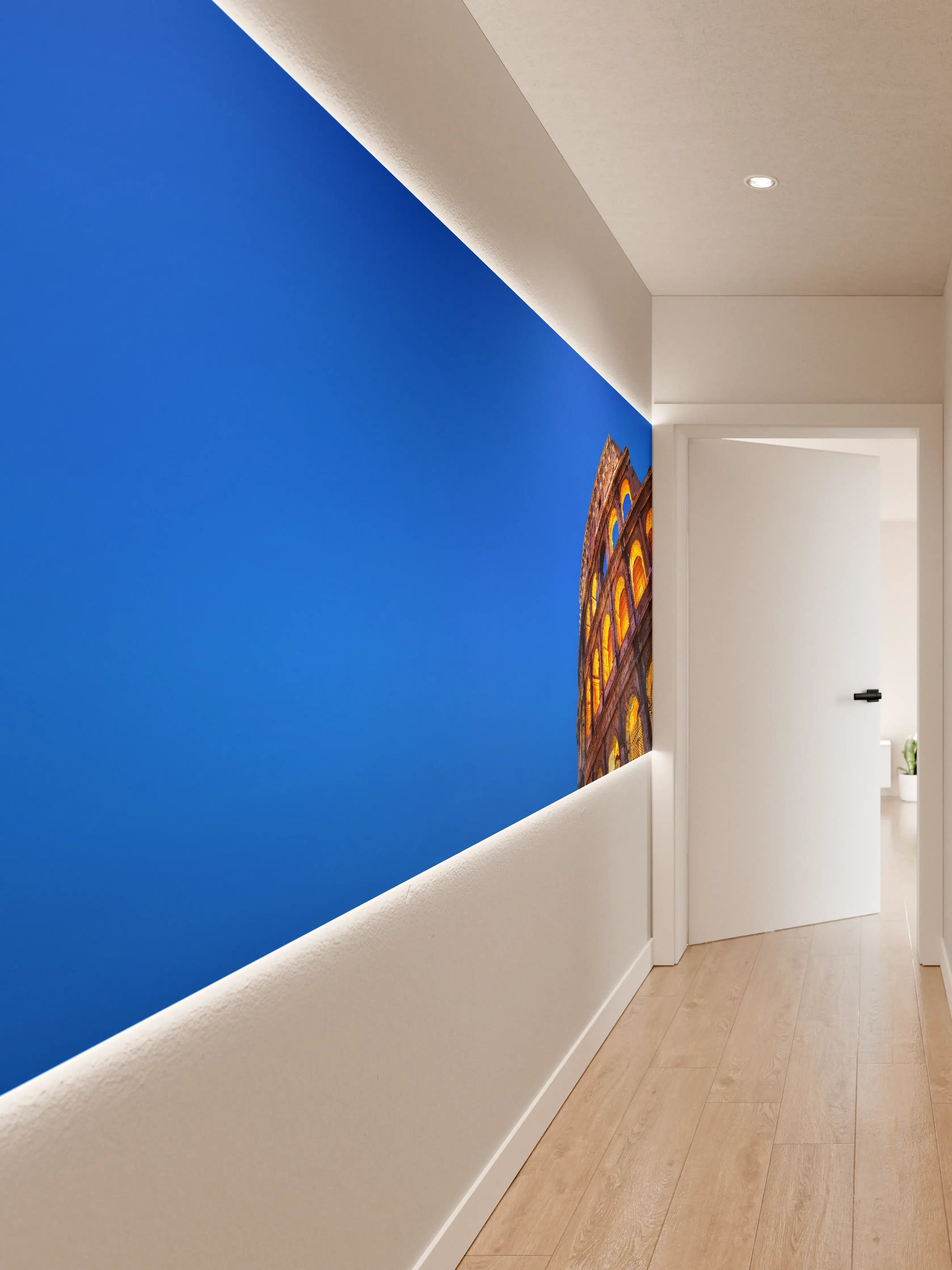 Wandverkleidung Flur - Kolosseum bei Nacht Blau-Orange