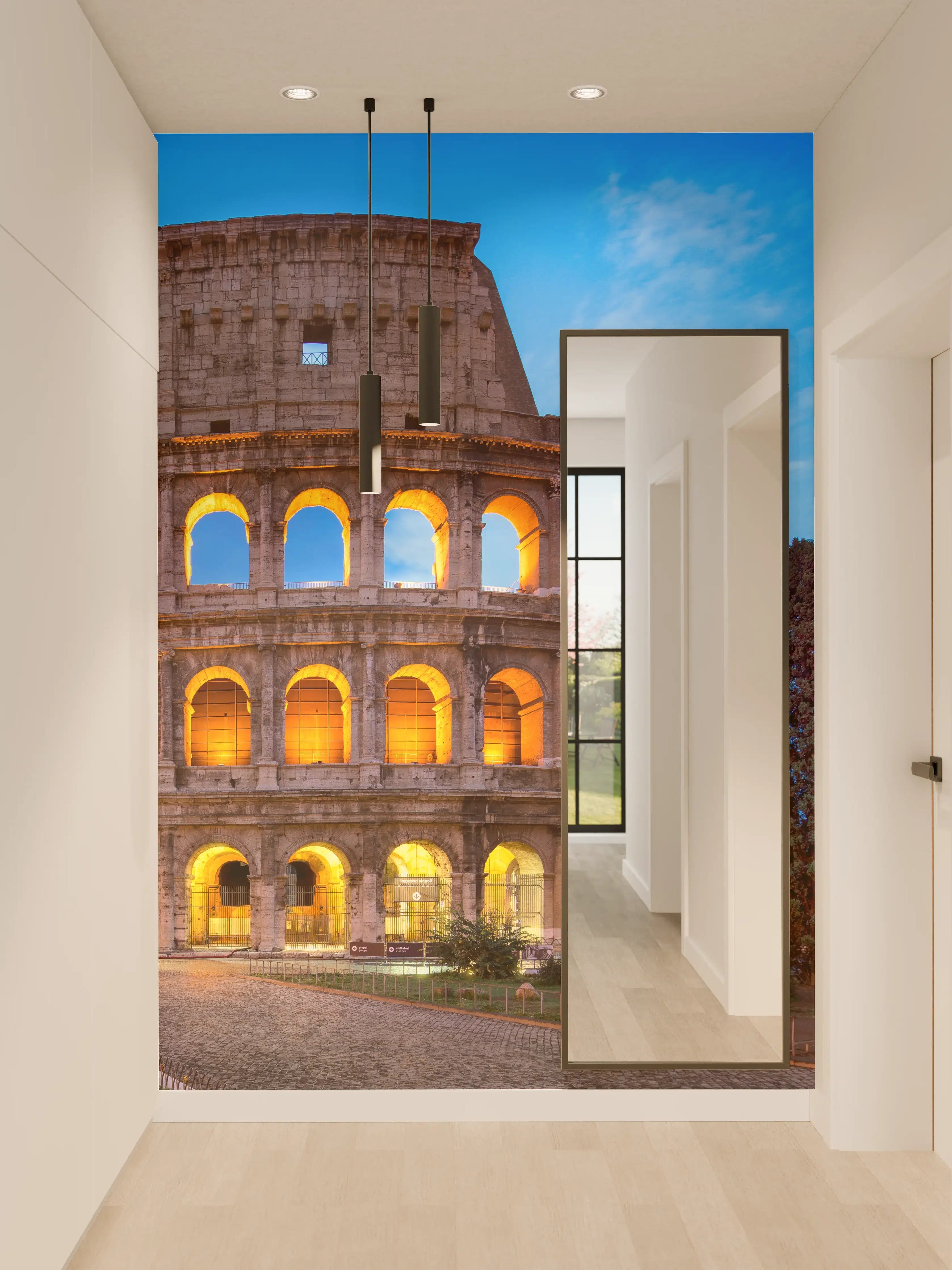 Wandverkleidung Flur - Kolosseum in Rom Panorama bei Nacht