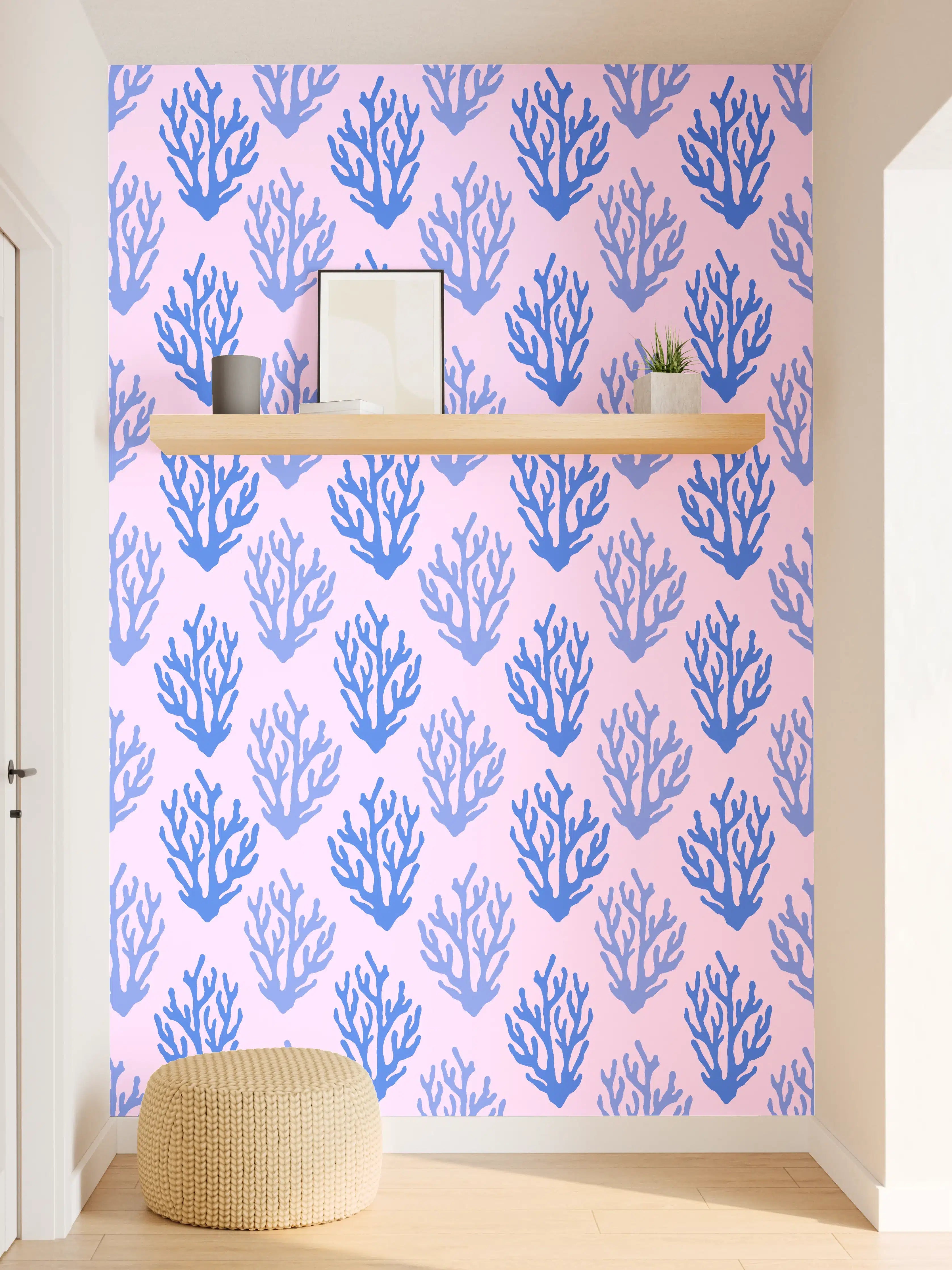 Wandverkleidung Flur - Korallenmuster Blau-Rosa