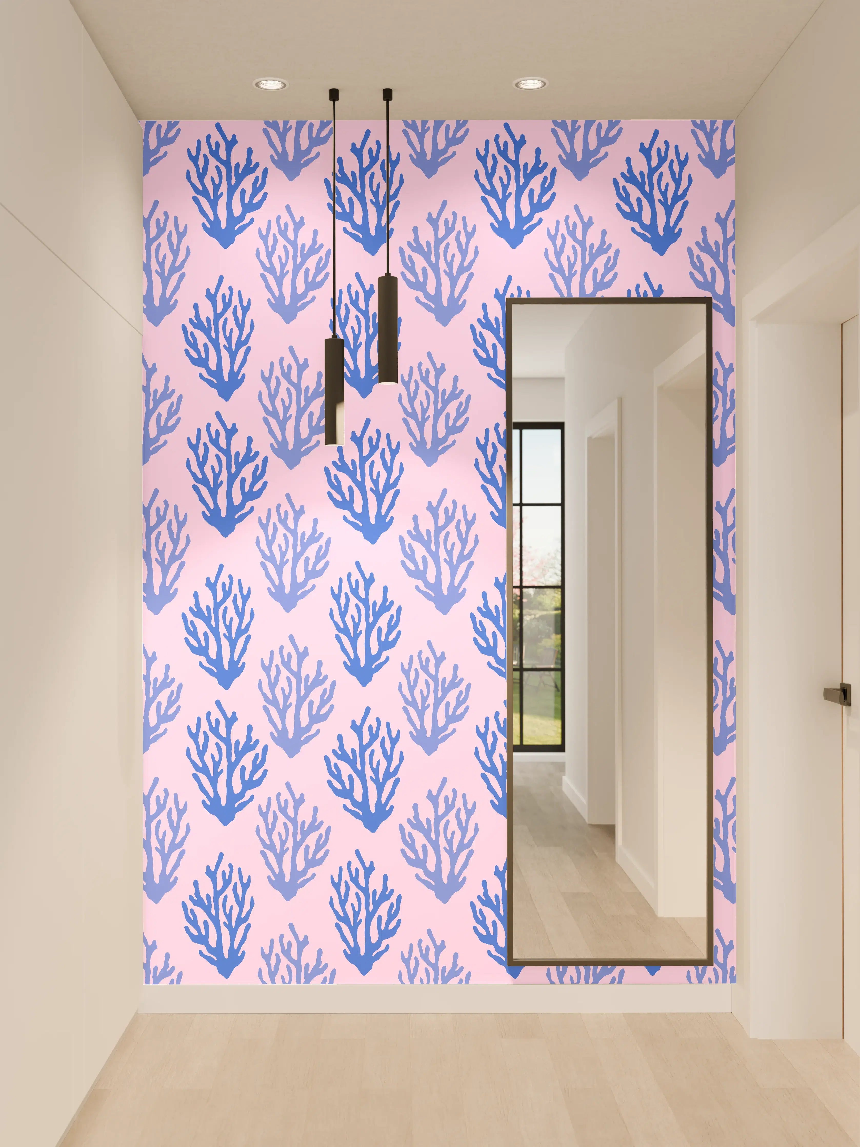 Wandverkleidung Flur - Korallenmuster Blau-Rosa