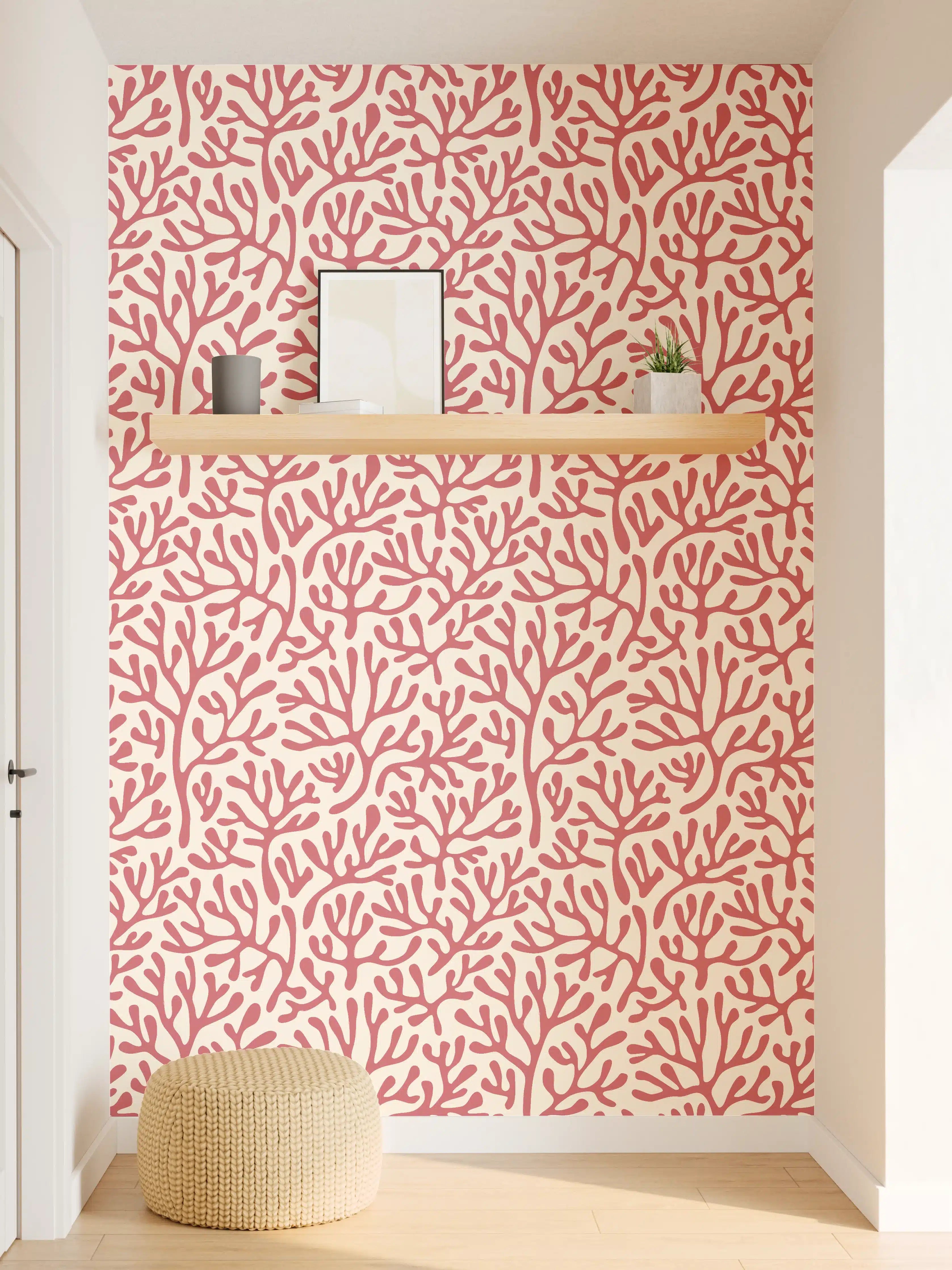 Wandverkleidung Flur - Korallenmuster Rot-Beige