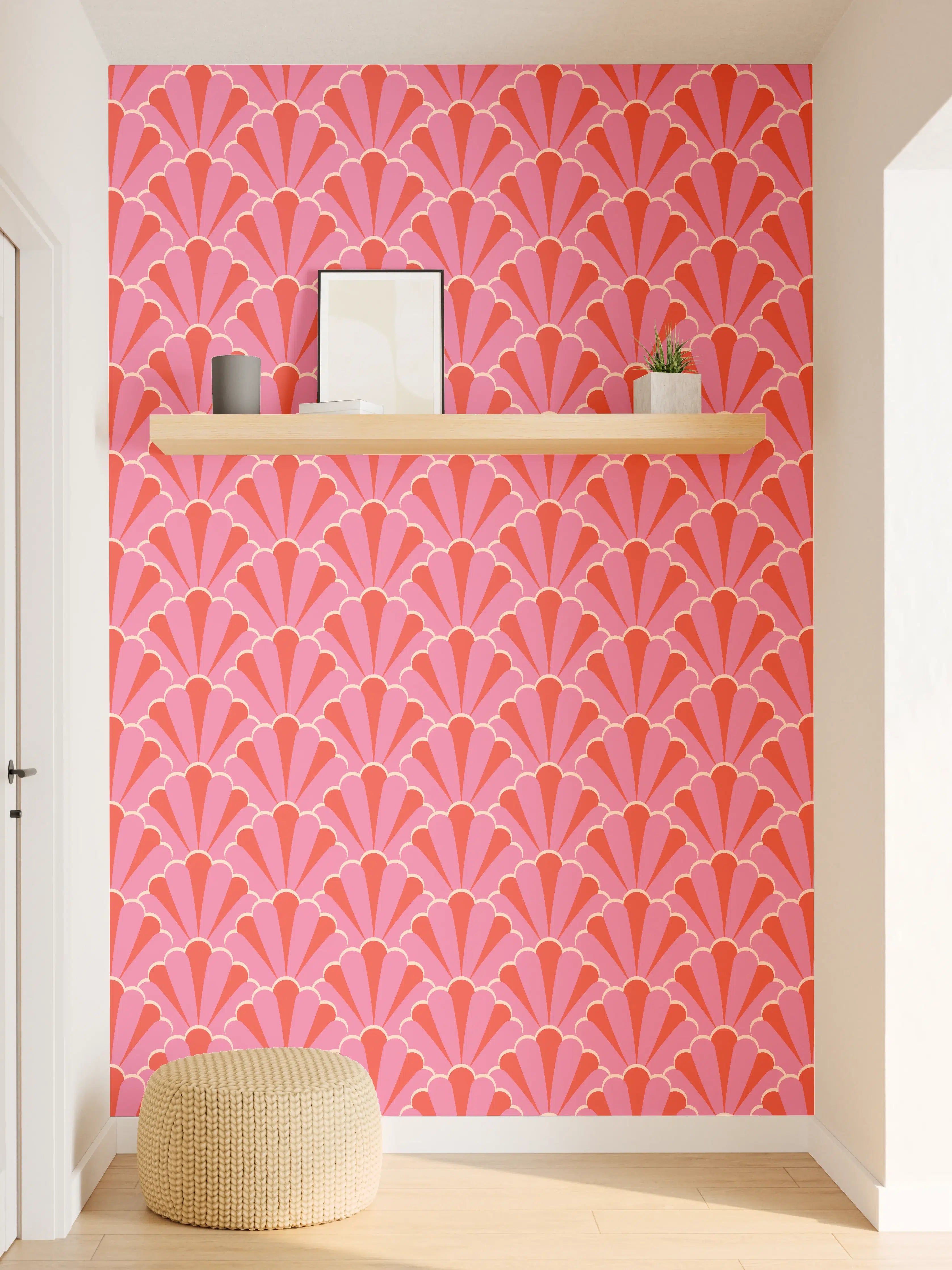 Wandverkleidung Flur - Korallenrosa Muschel-Tapete