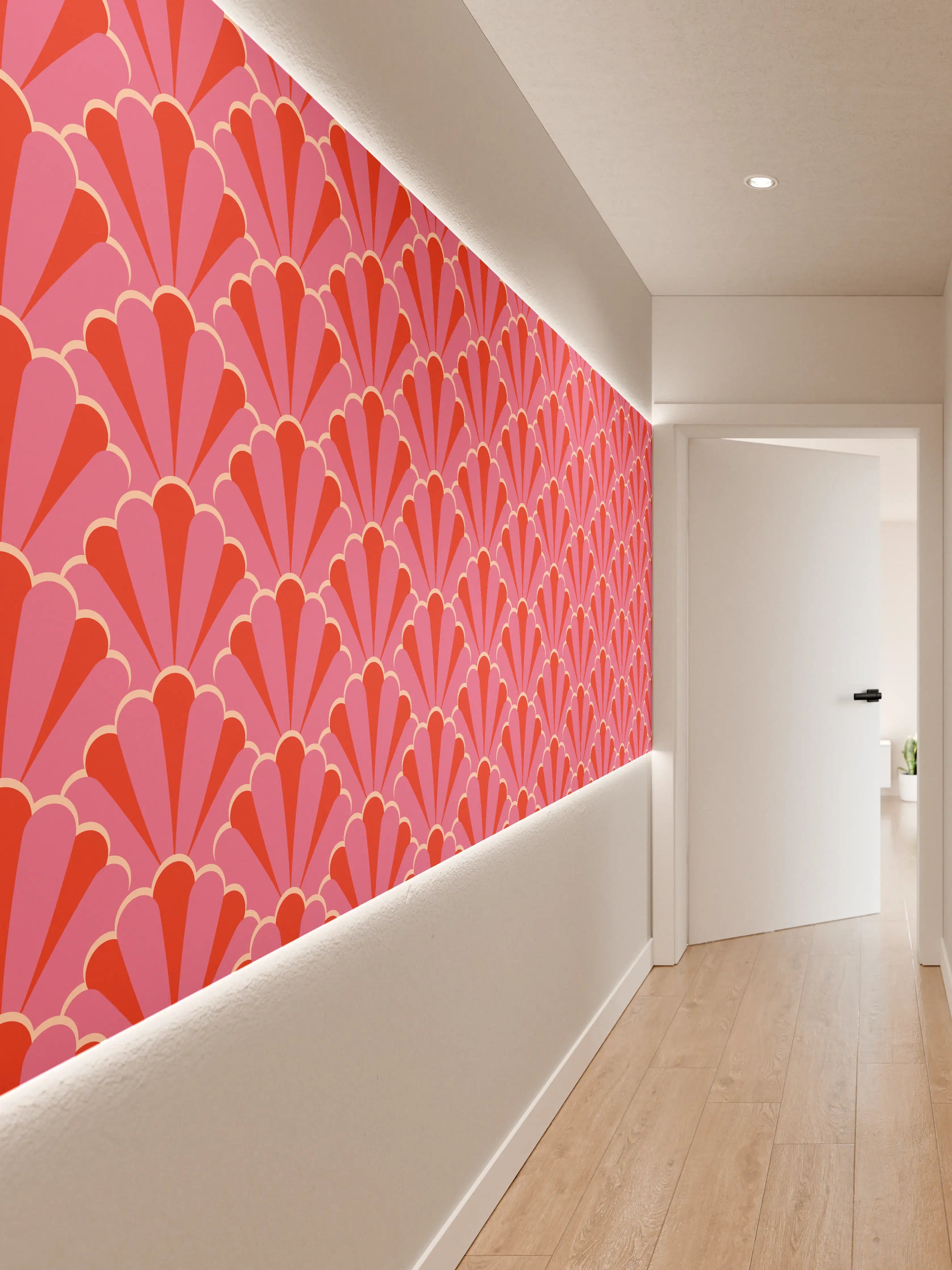 Wandverkleidung Flur - Korallenrosa Muschel-Tapete