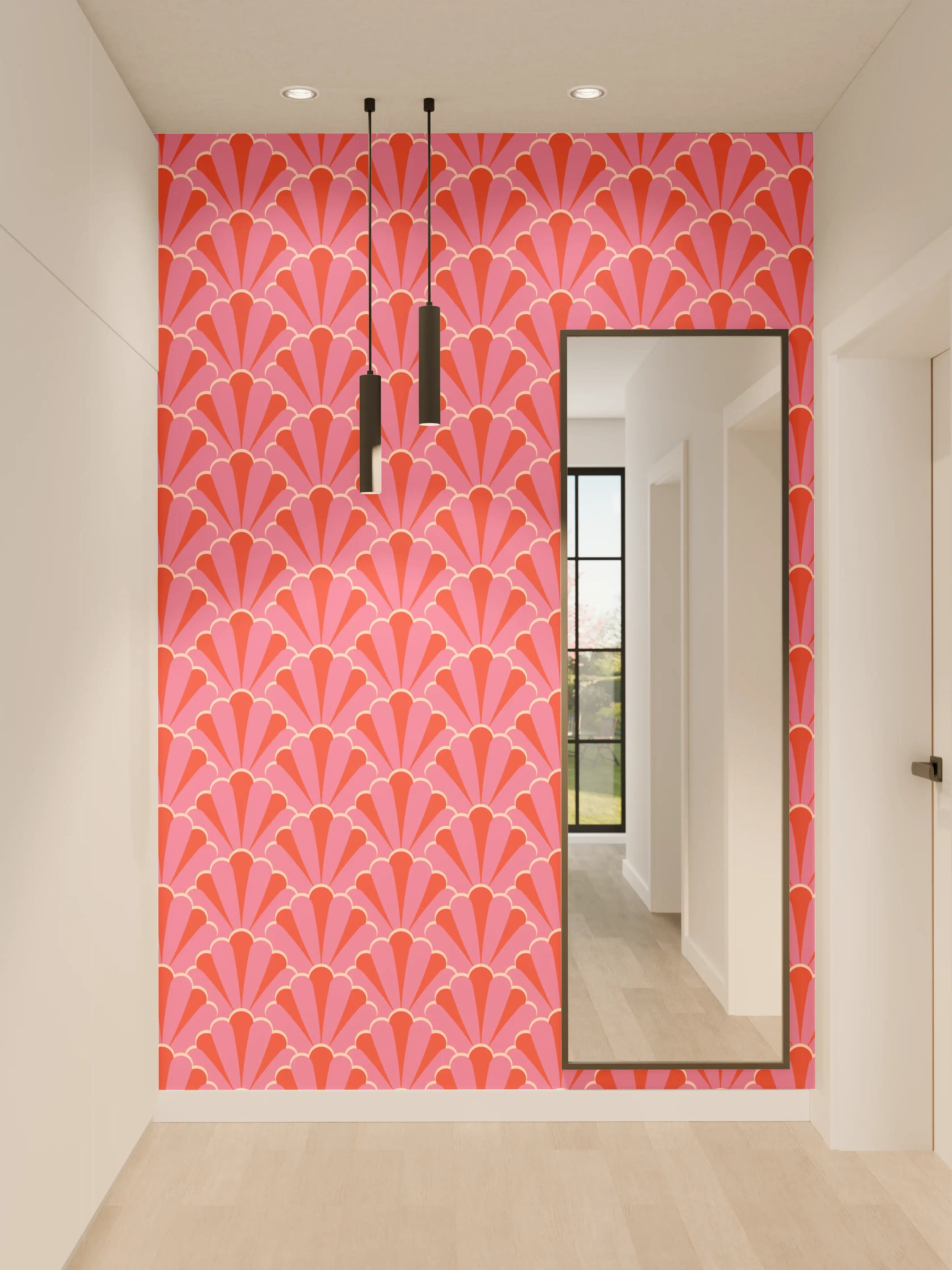 Wandverkleidung Flur - Korallenrosa Muschel-Tapete