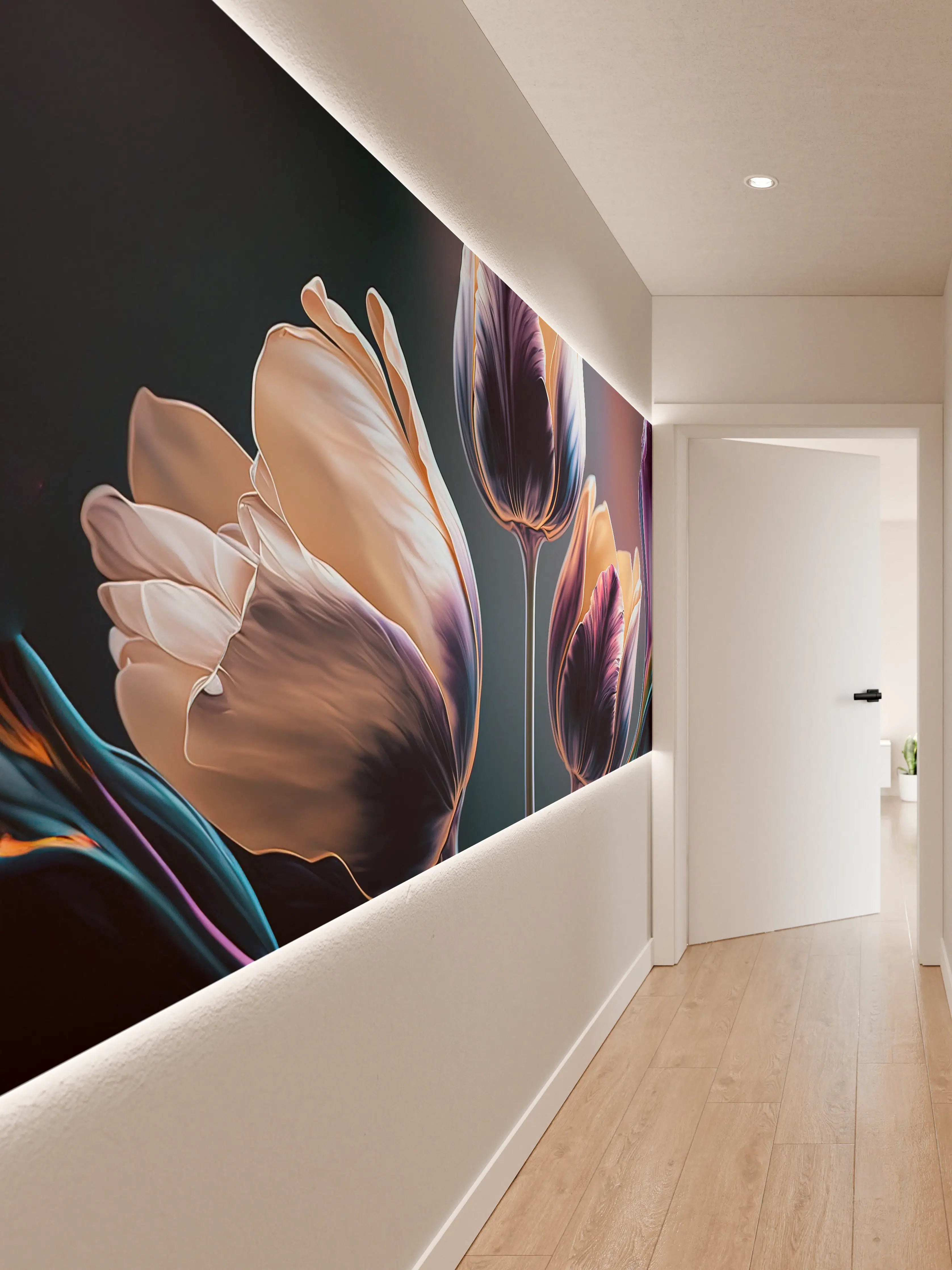 Wandverkleidung Flur - Künstlerische Tulpen in lebendigen Farben