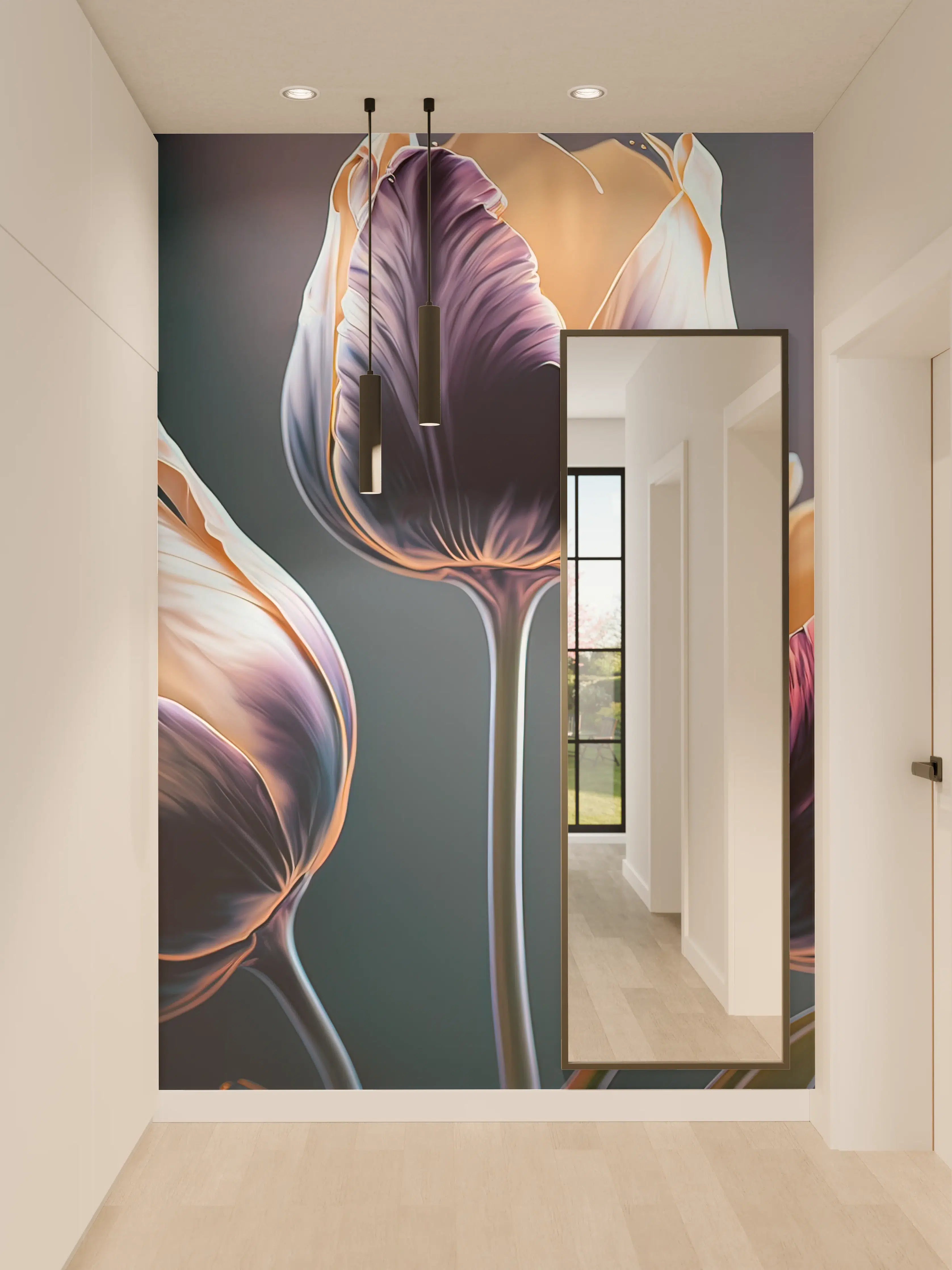 Wandverkleidung Flur - Künstlerische Tulpen in lebendigen Farben