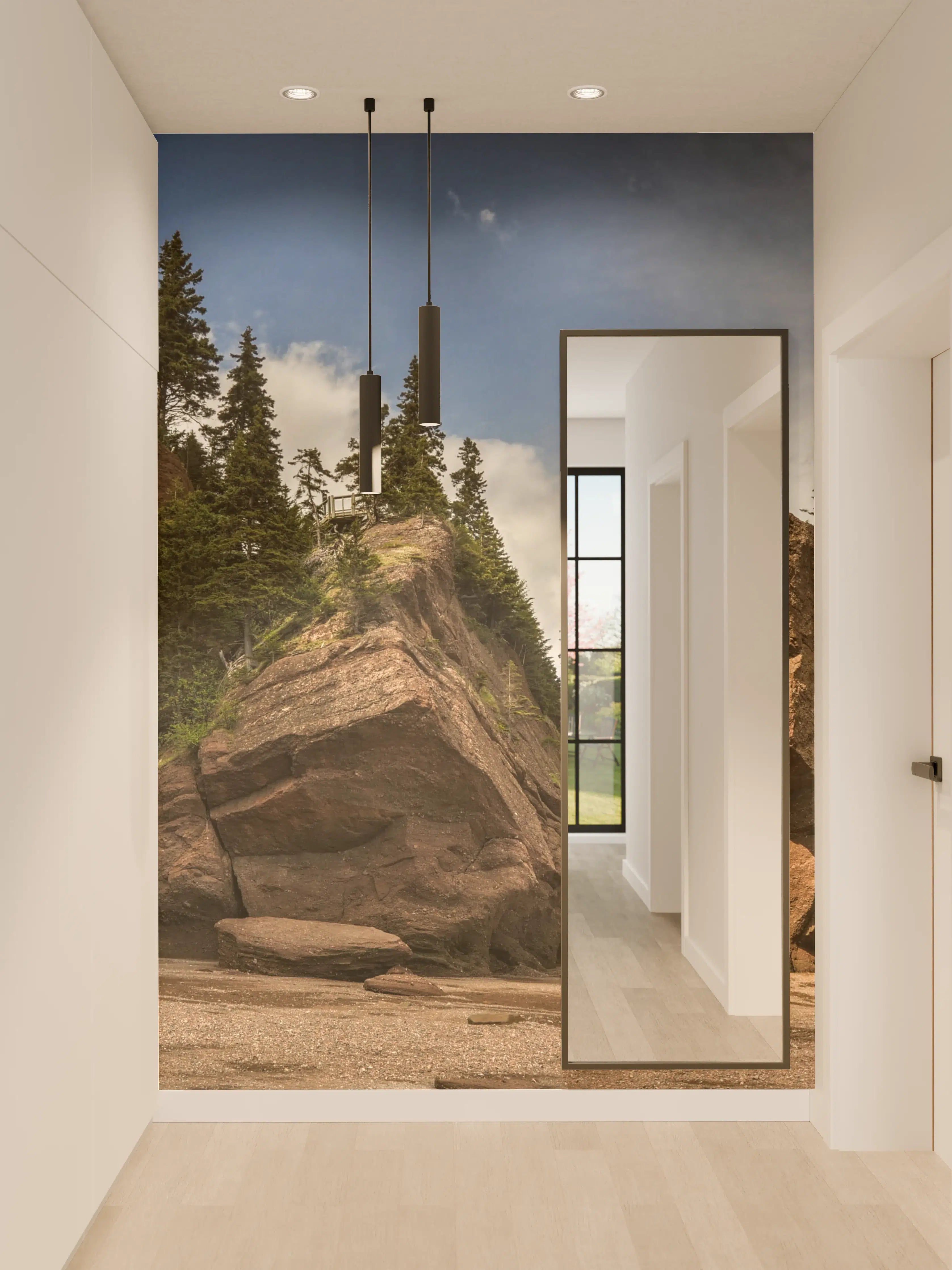 Wandverkleidung Flur - Küstliche Felsenlandschaft mit dramatischem Himmel