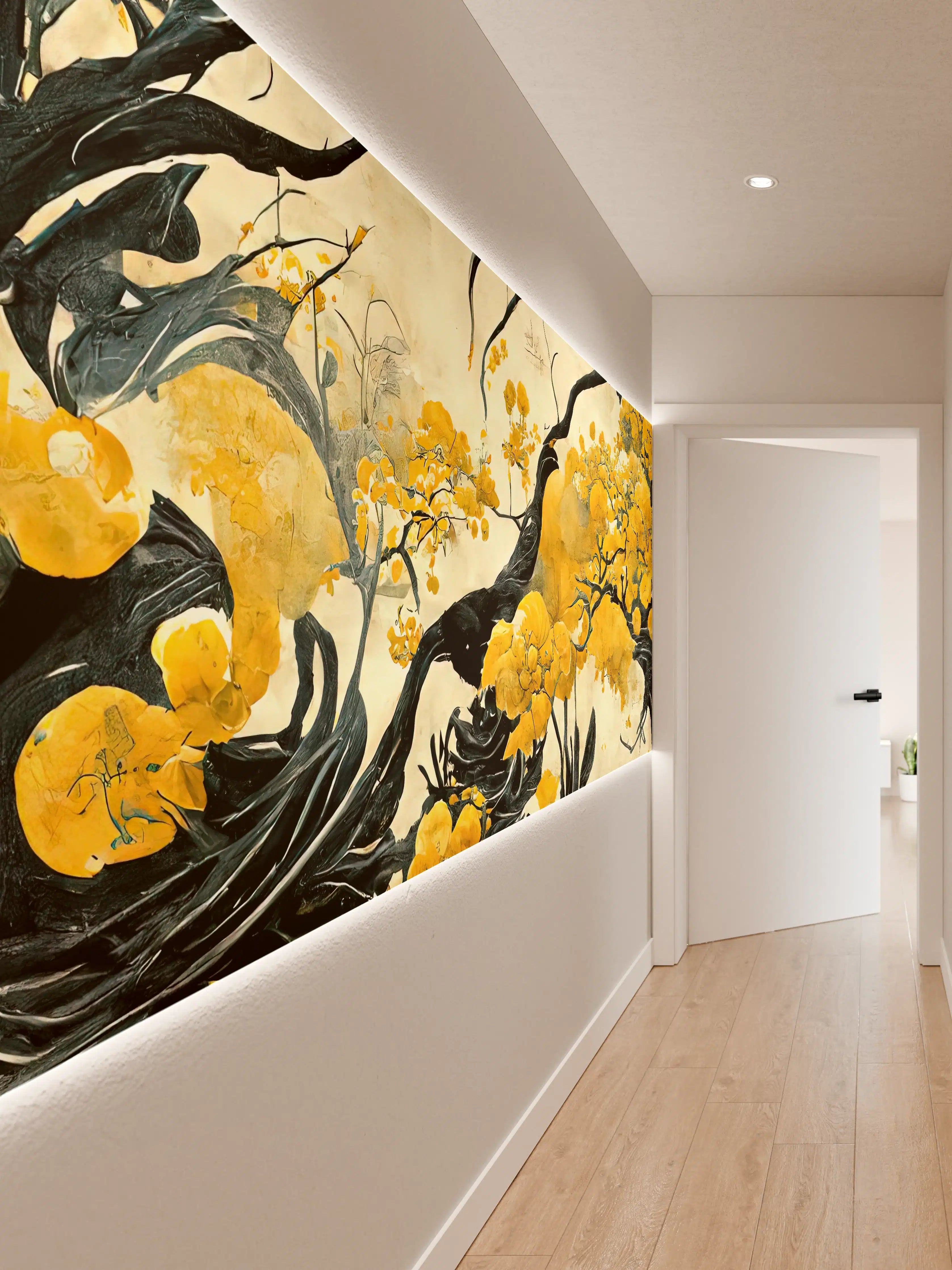 Wandverkleidung Flur - Kunstvolle Baumlandschaft mit saisonaler Farbpalette