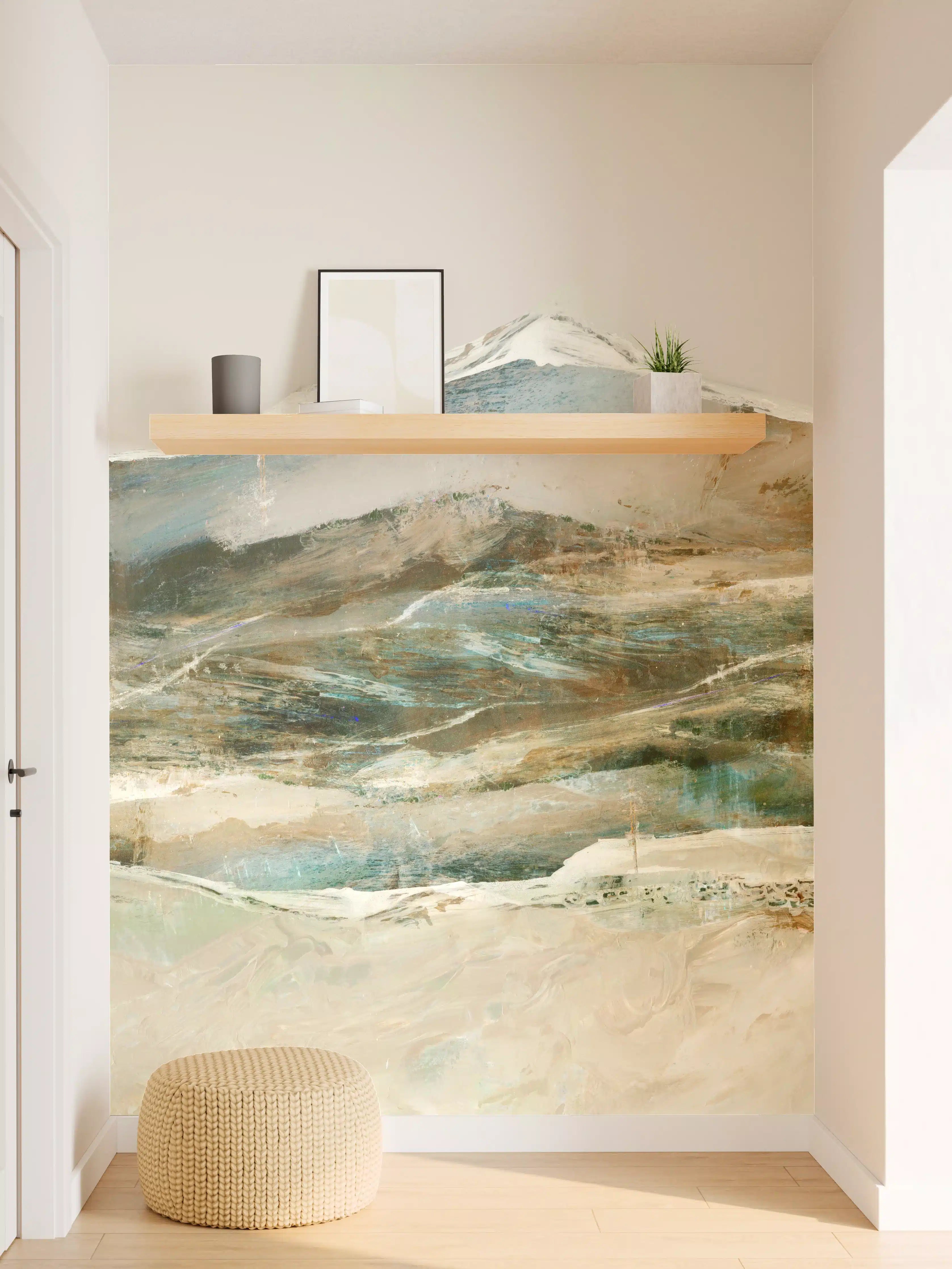 Wandverkleidung Flur - Kunstvolles Bergpanorama in Pastellfarben