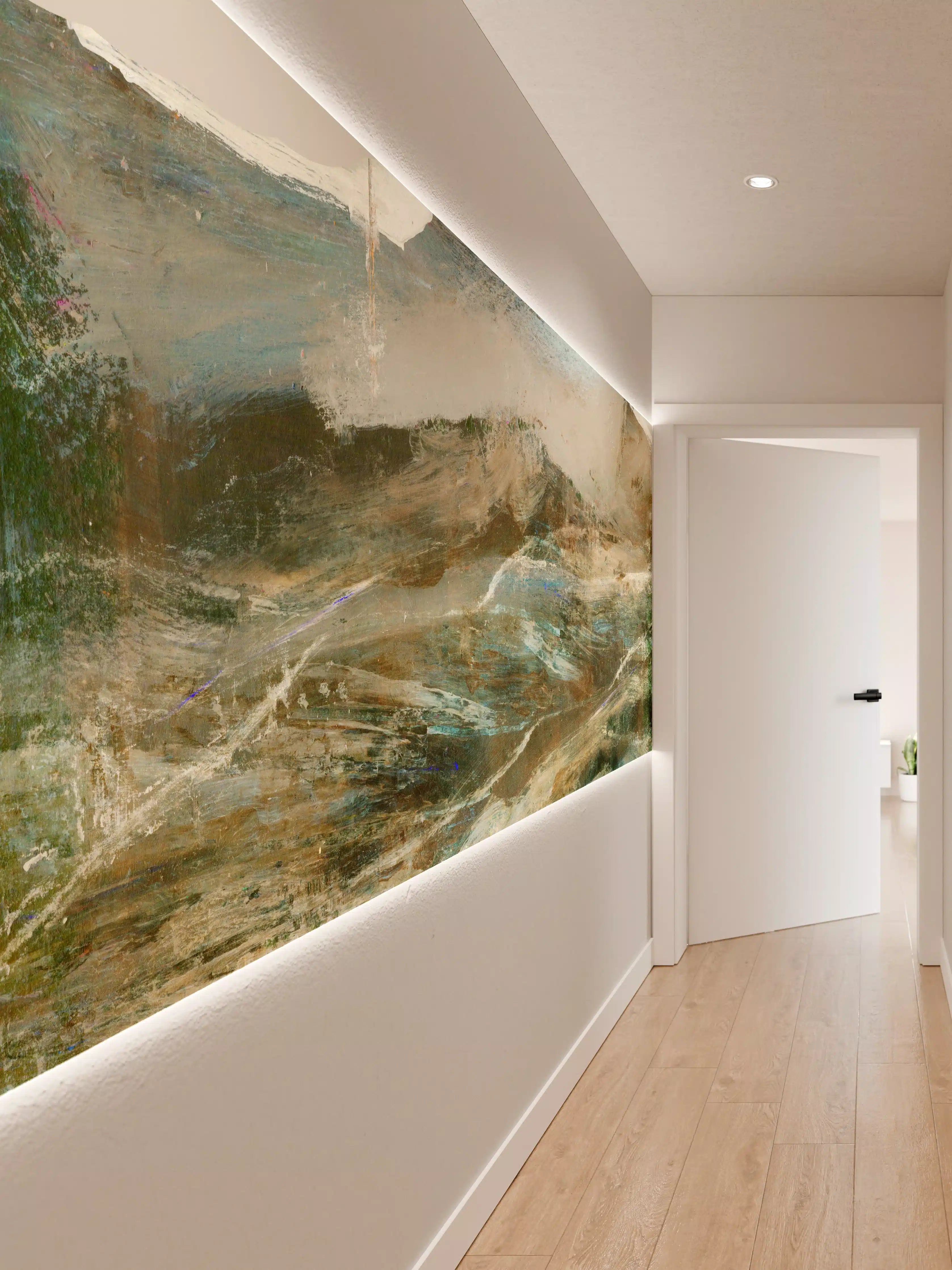 Wandverkleidung Flur - Kunstvolles Bergpanorama in Pastellfarben
