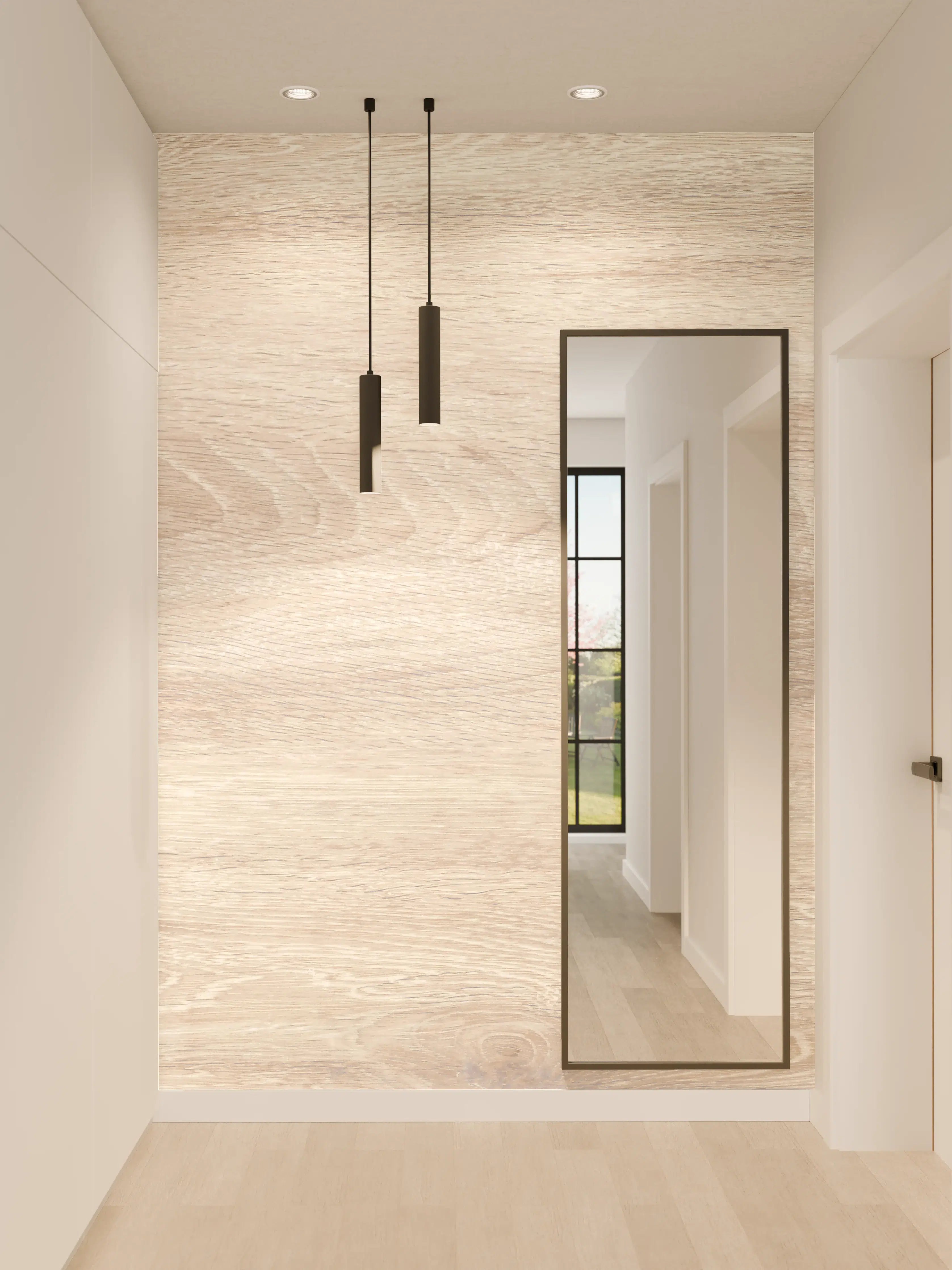 Wandverkleidung Flur - Lange beige Holzplatte