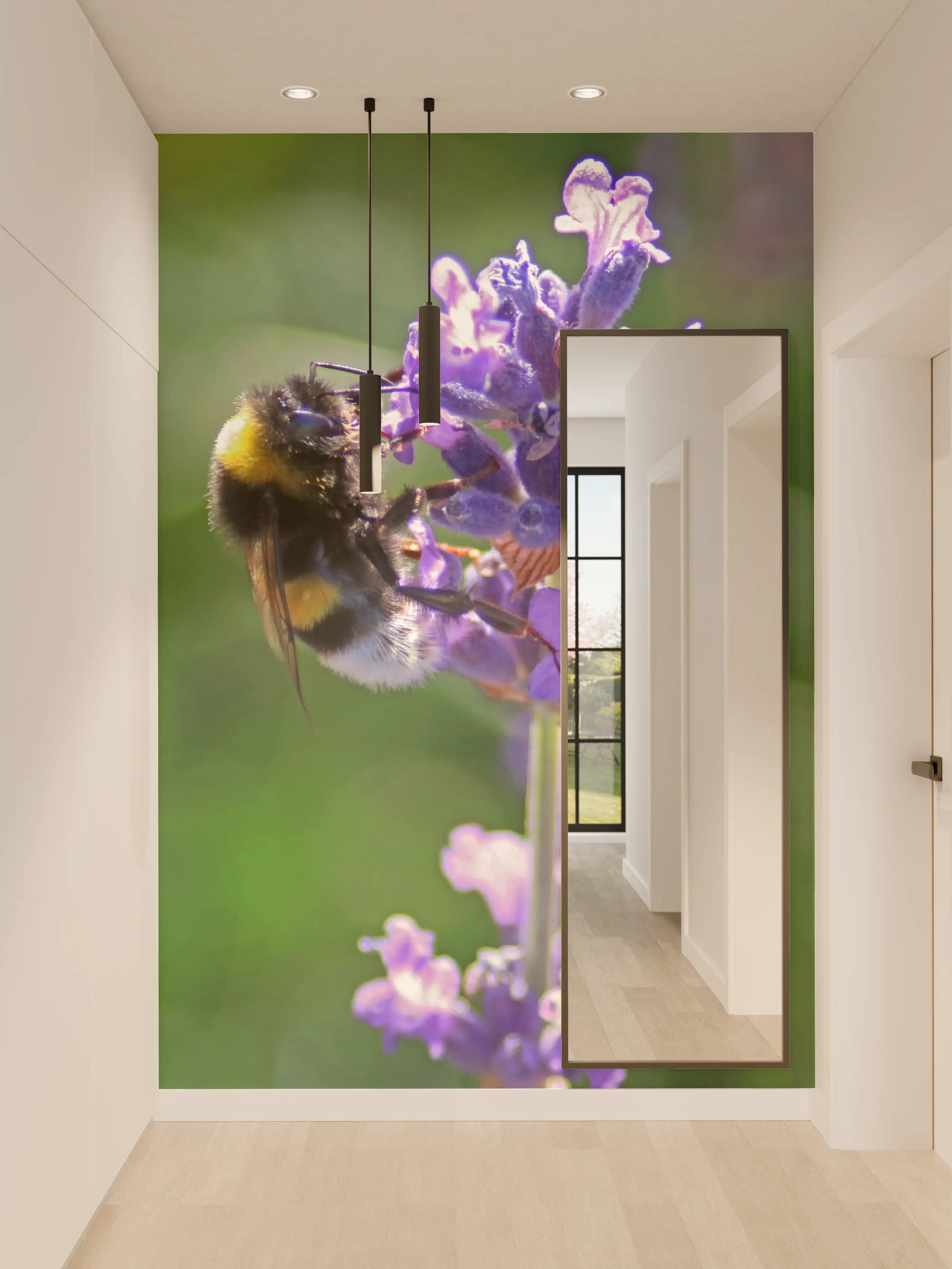 Wandverkleidung Flur - Lavendelblüten mit Hummeln
