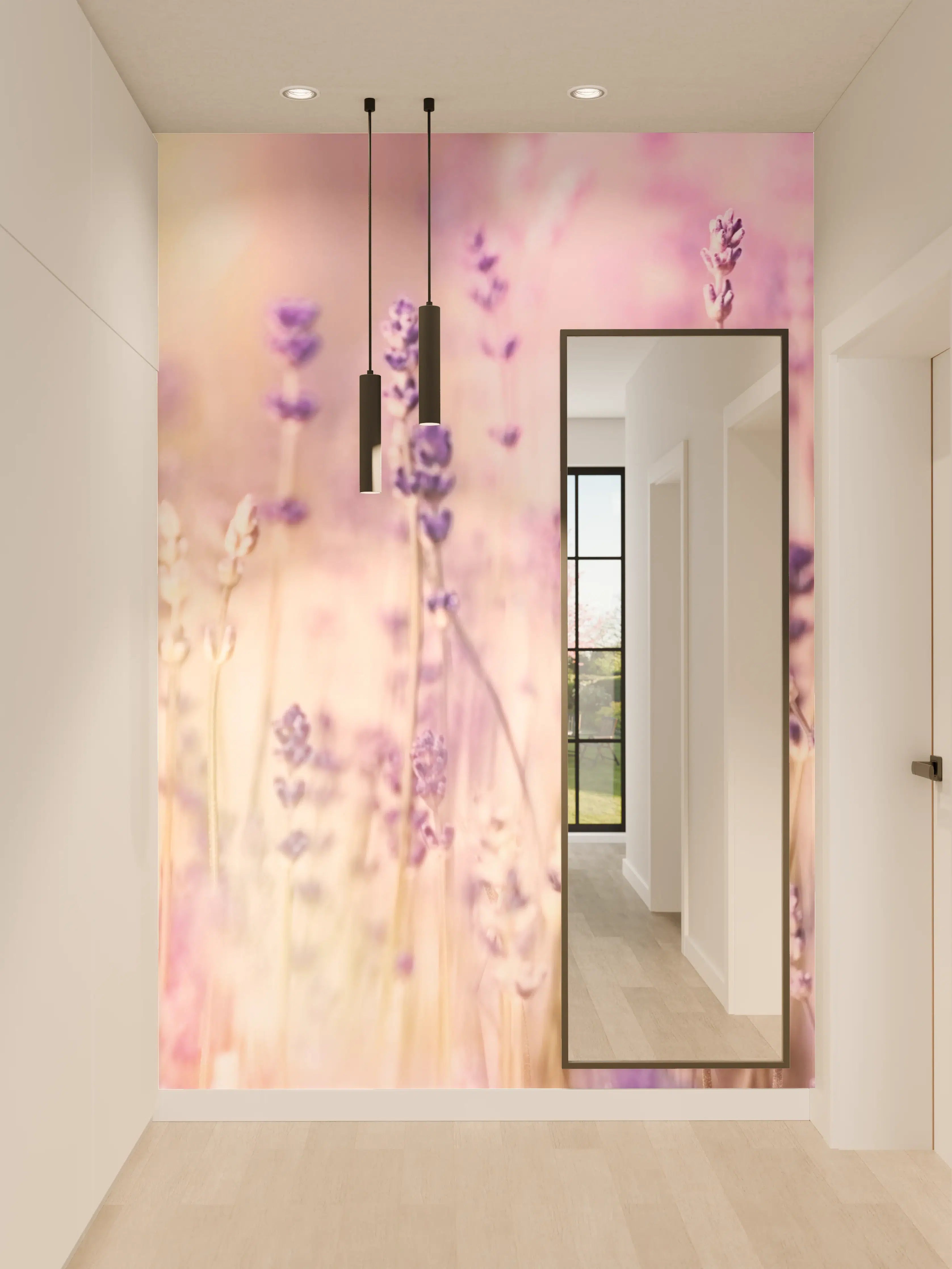 Wandverkleidung Flur - Lavendelfeld Pastell Lila Rosa