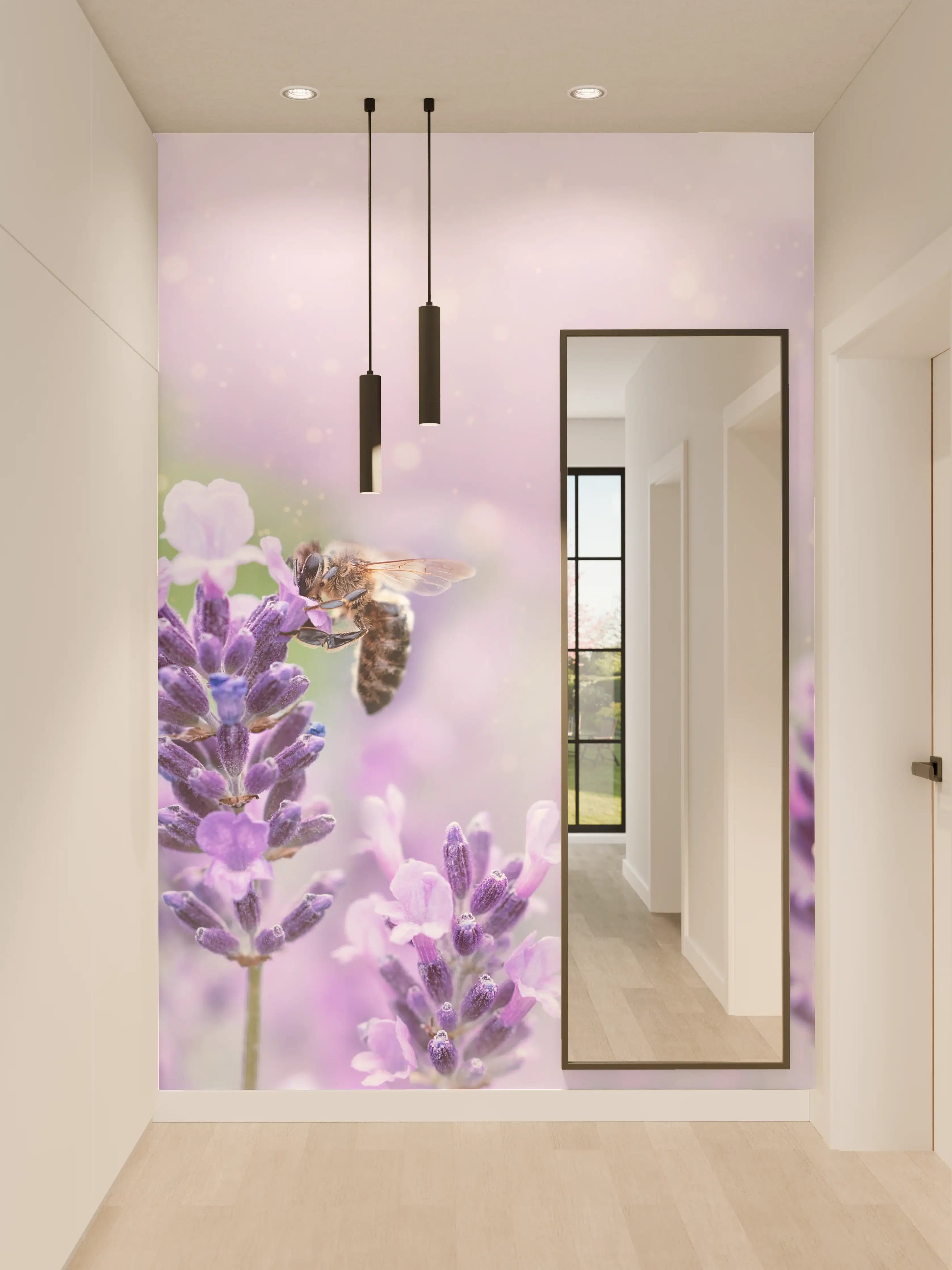 Wandverkleidung Flur - Lavendelfeld mit Bienen