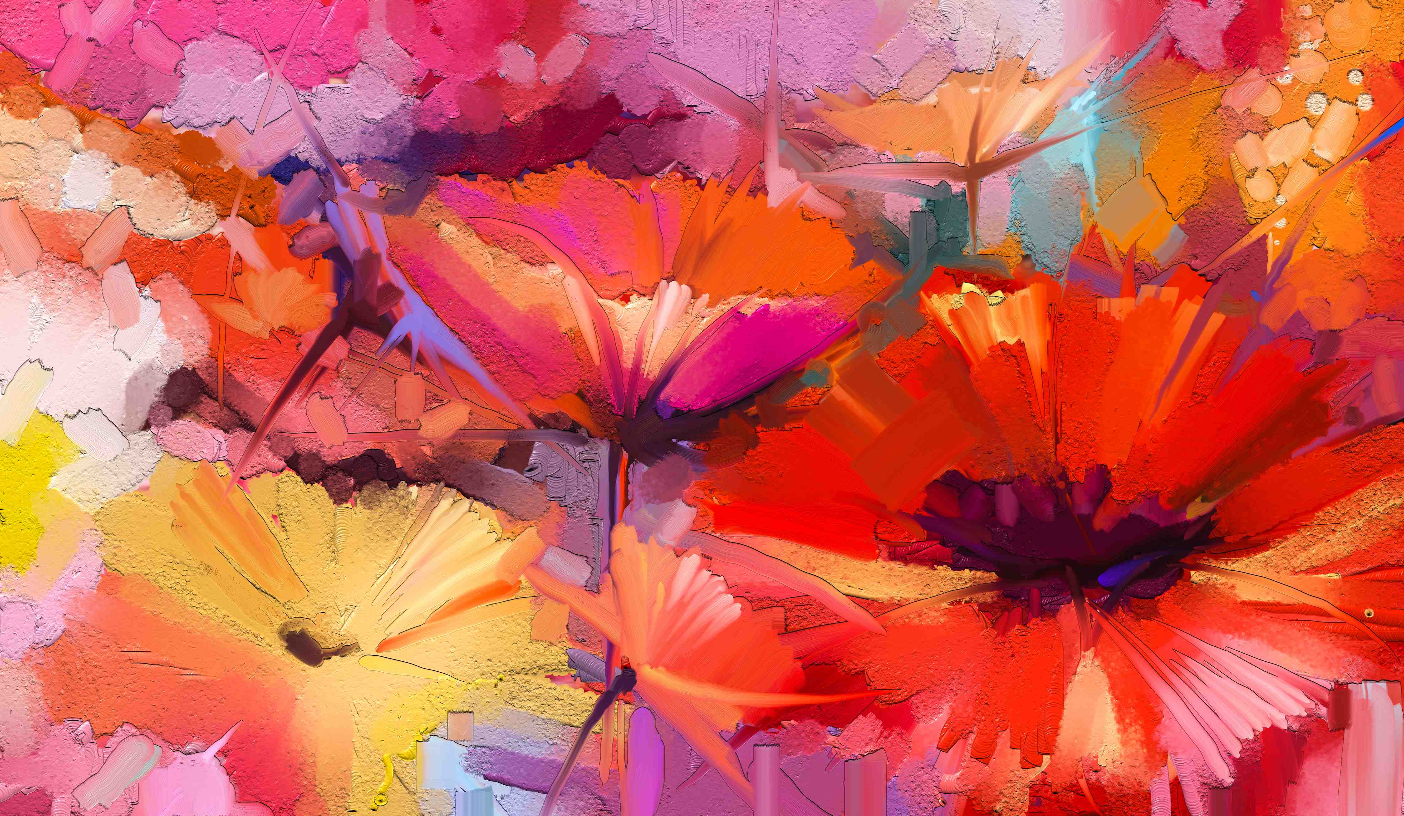 Wandverkleidung Flur-Lebendige Blumenpracht in Öl-Optik