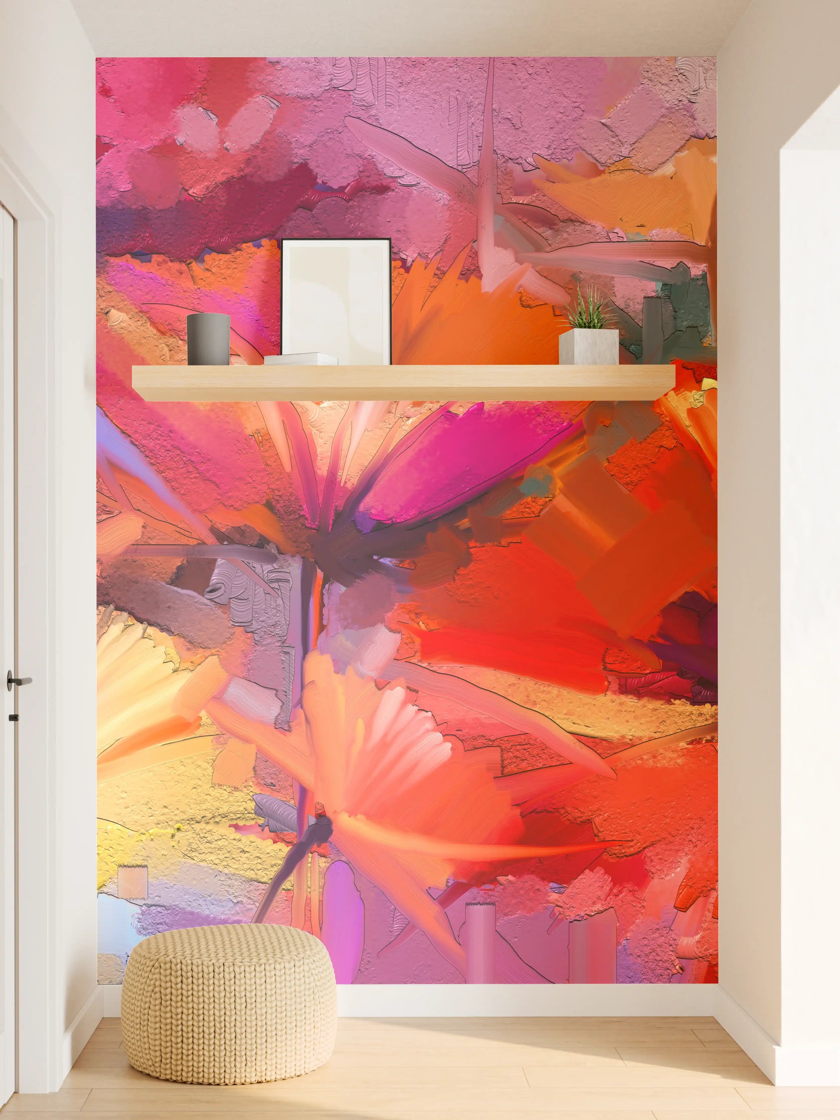 Wandverkleidung Flur - Lebendige Blumenpracht in Öl-Optik