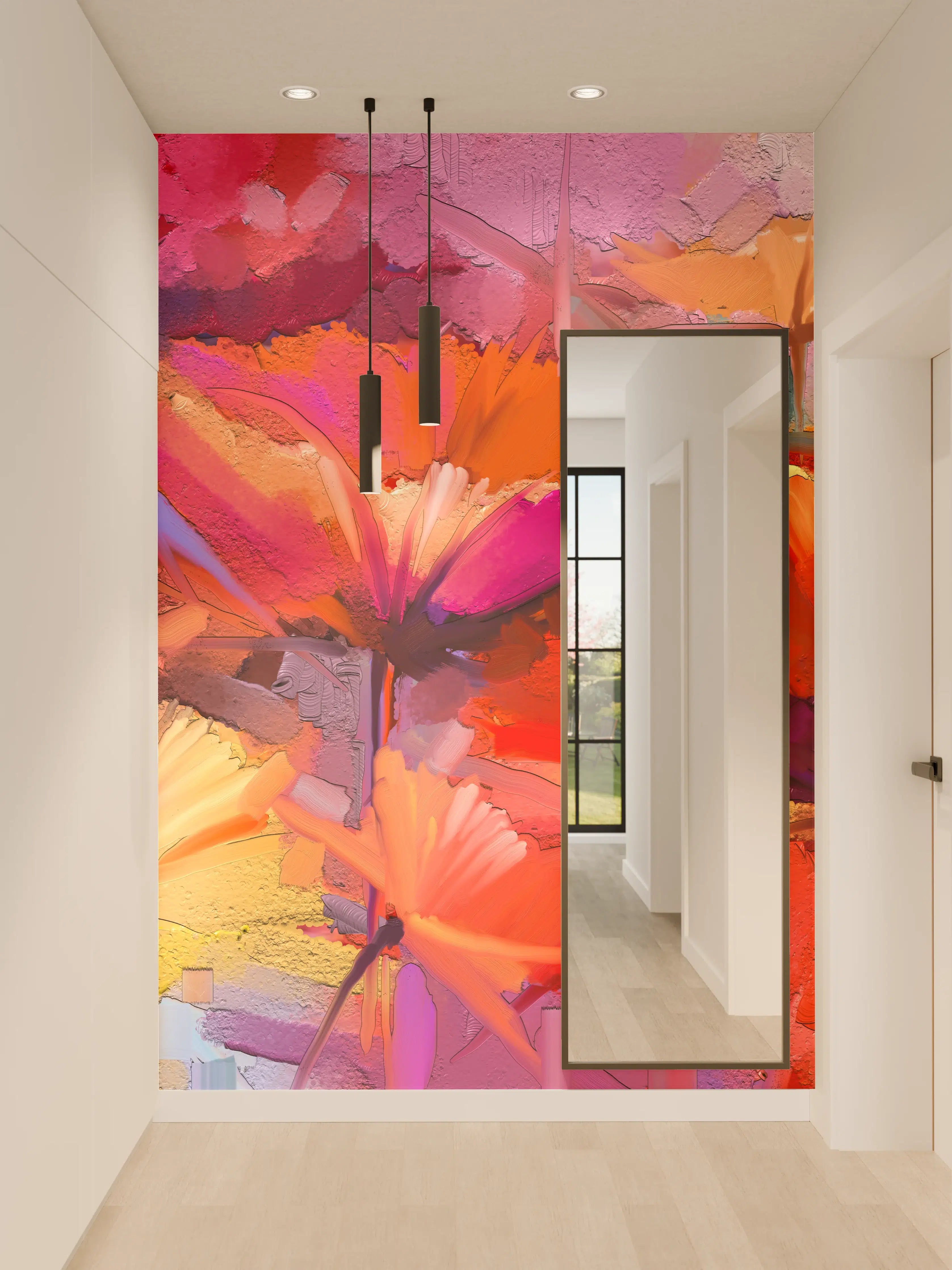 Wandverkleidung Flur - Lebendige Blumenpracht in Öl-Optik