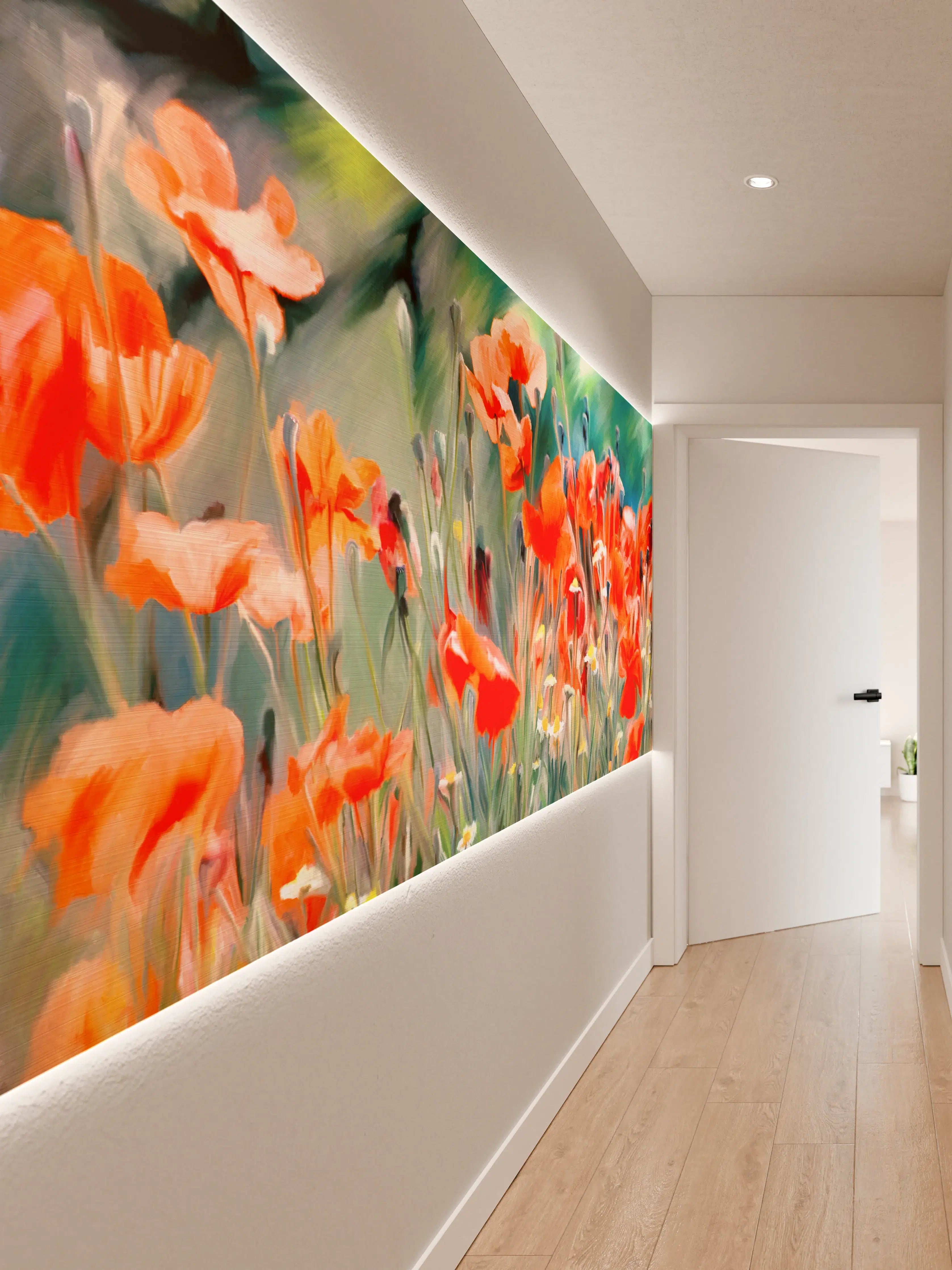 Wandverkleidung Flur - Lebendige Mohnblumen in voller Blüte