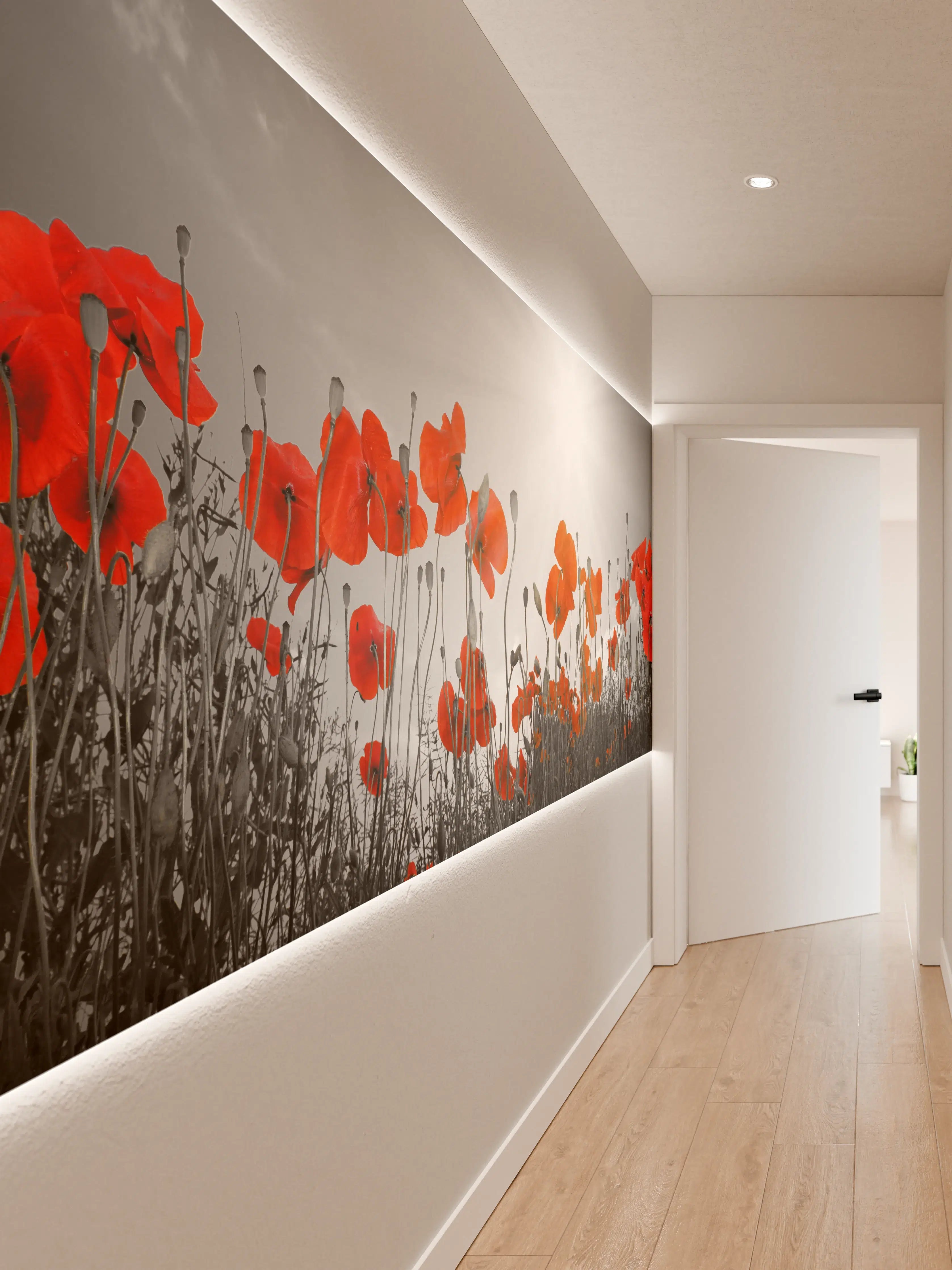 Wandverkleidung Flur - Leuchtend rote Mohnblumen im Sonnenlicht