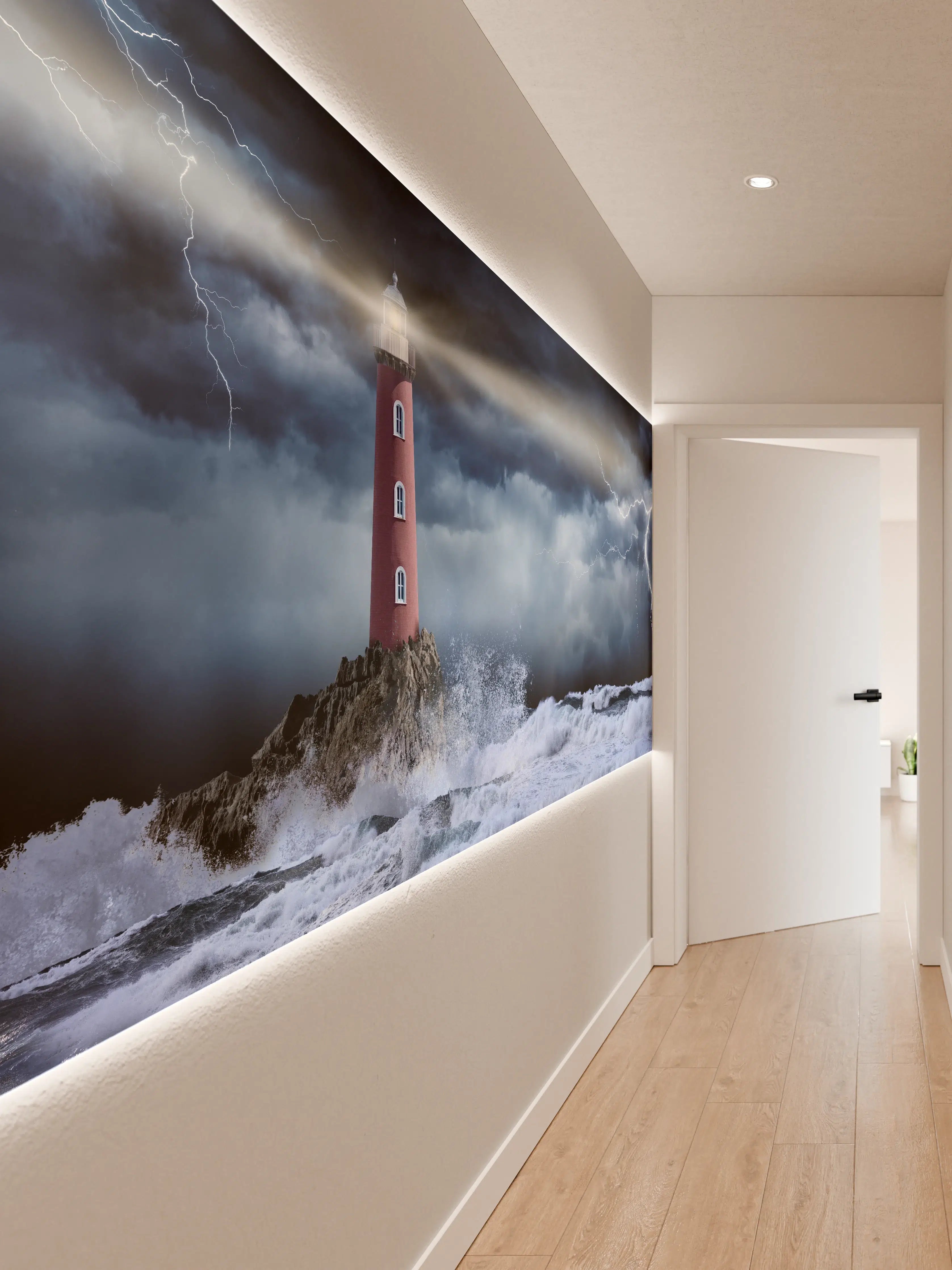 Wandverkleidung Flur - Leuchtturm Stürmisch