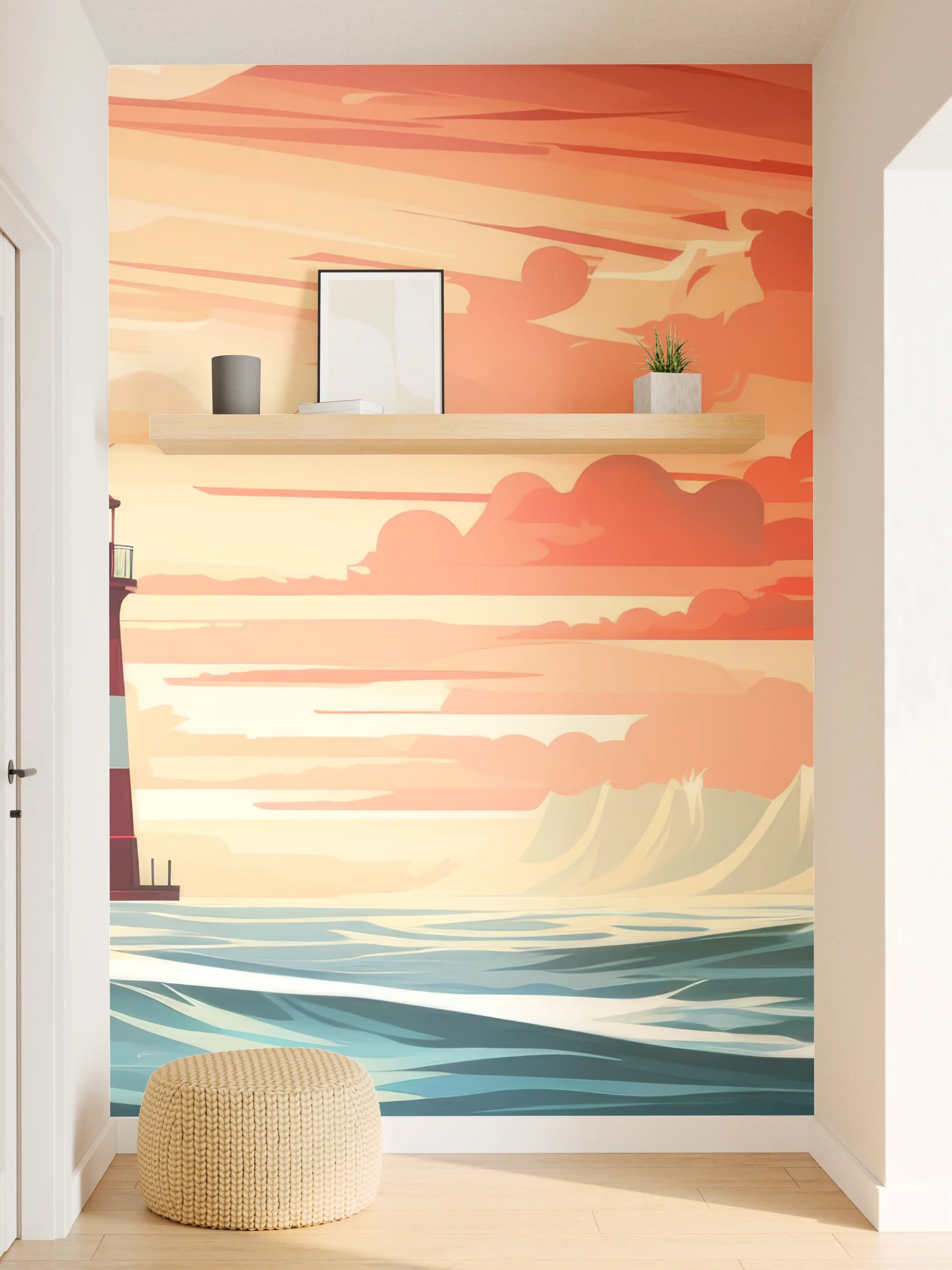 Wandverkleidung Flur - Leuchtturm am Sonnenuntergang