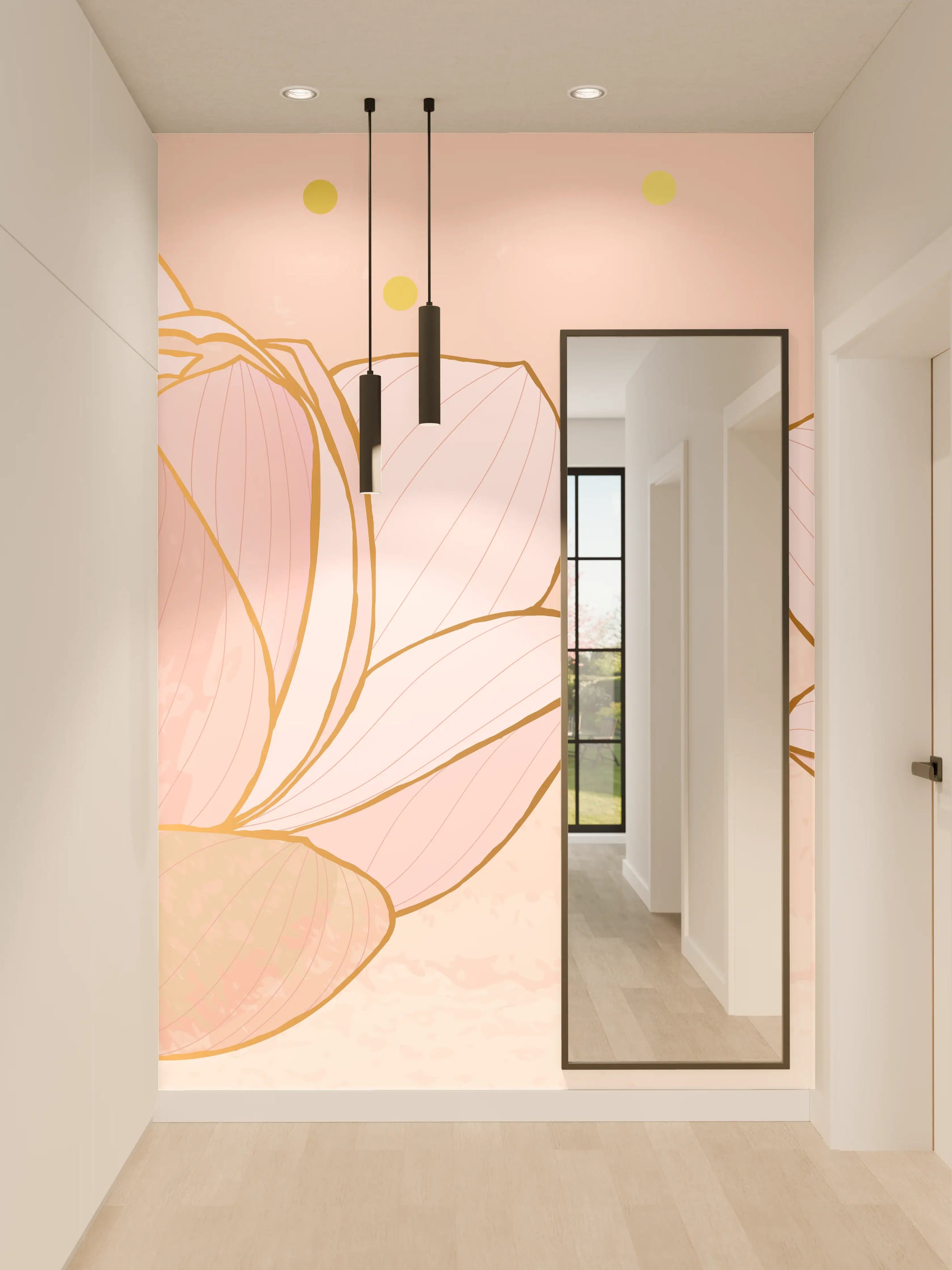 Wandverkleidung Flur - Lotusblüte Rosa Gold Akzente