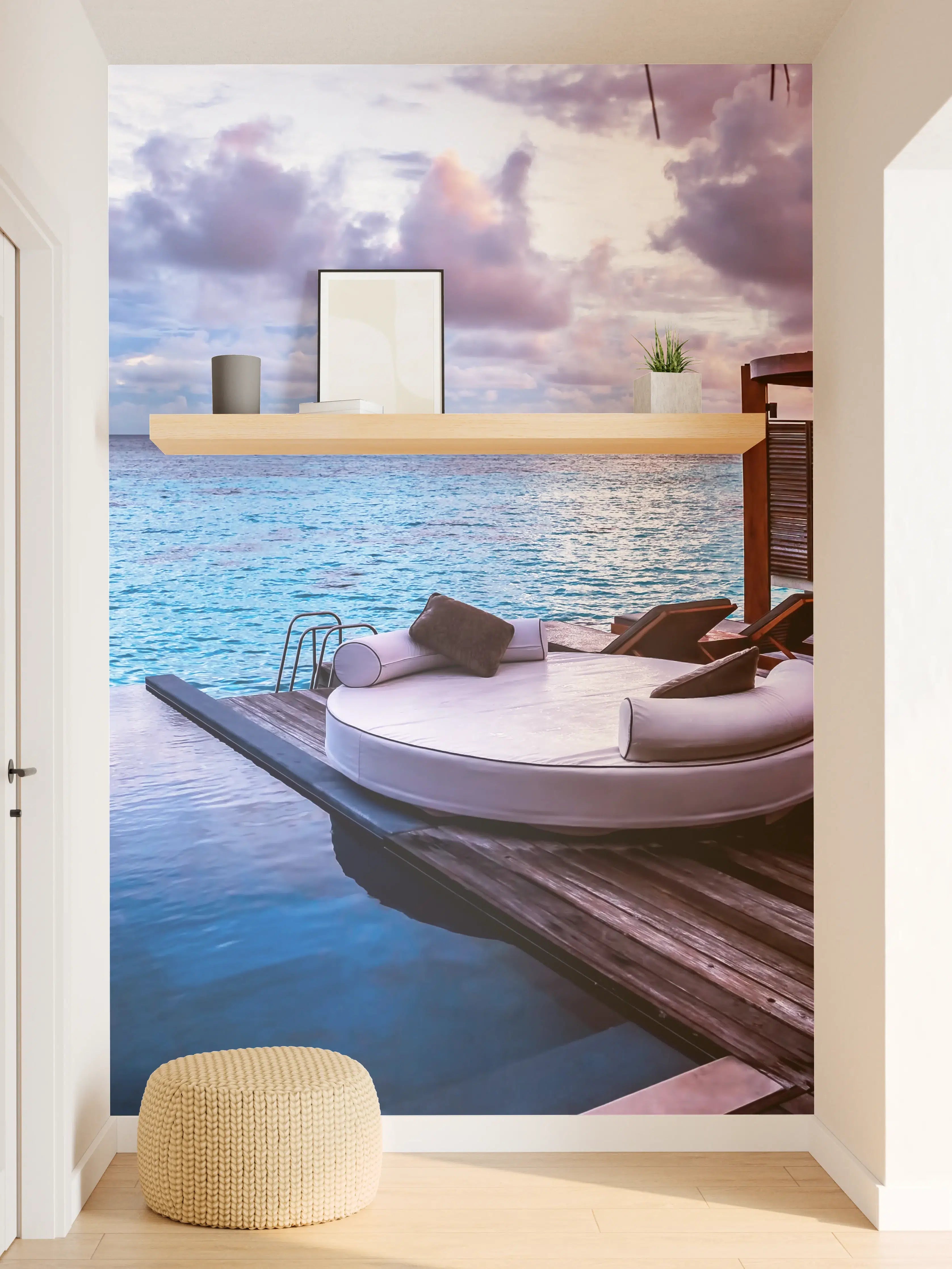 Wandverkleidung Flur - Luxuriöse Privatvilla am Meer bei Sonnenuntergang