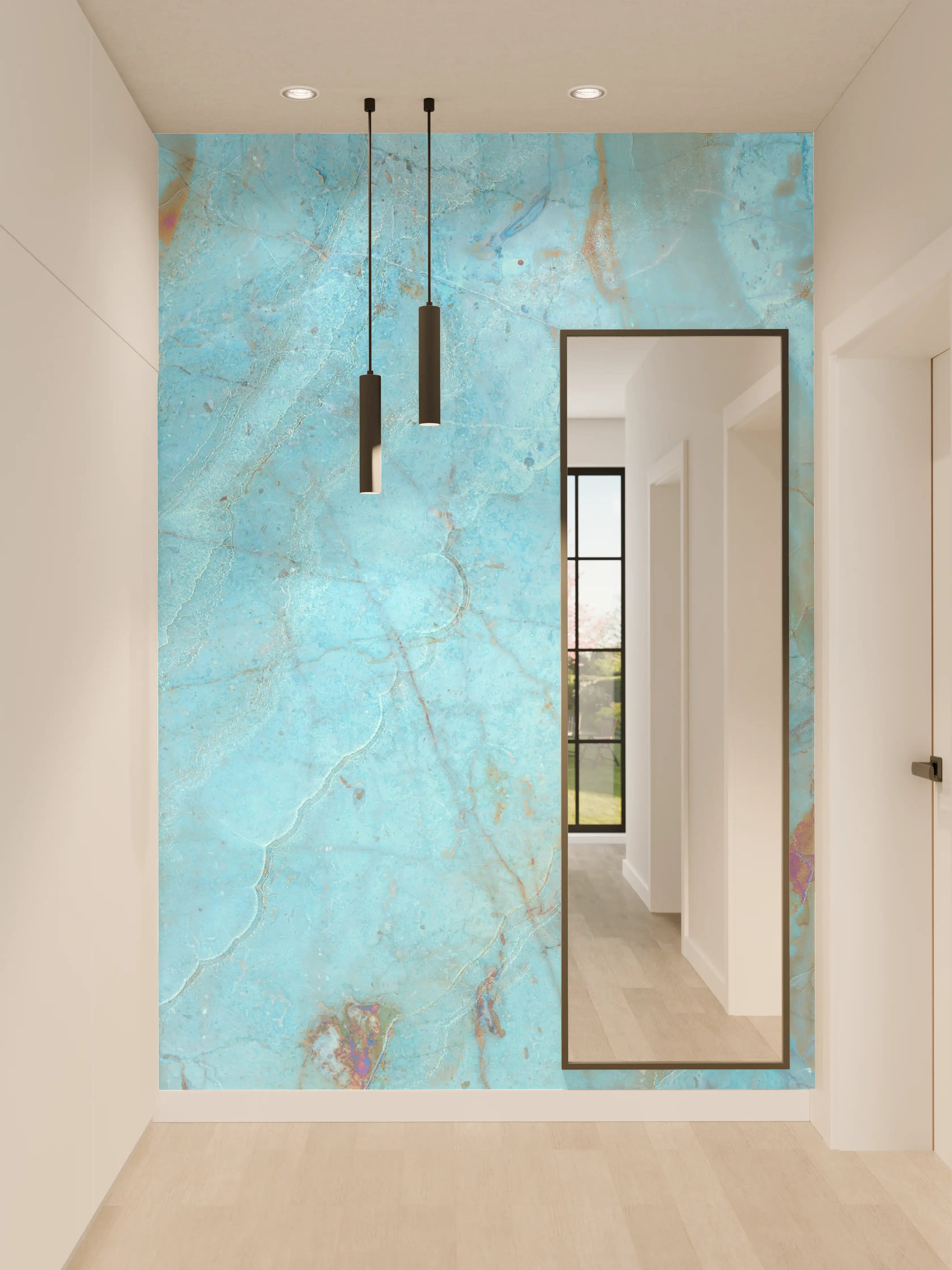 Wandverkleidung Flur - Luxuriöser Onyxmarmor in Aqua Tone