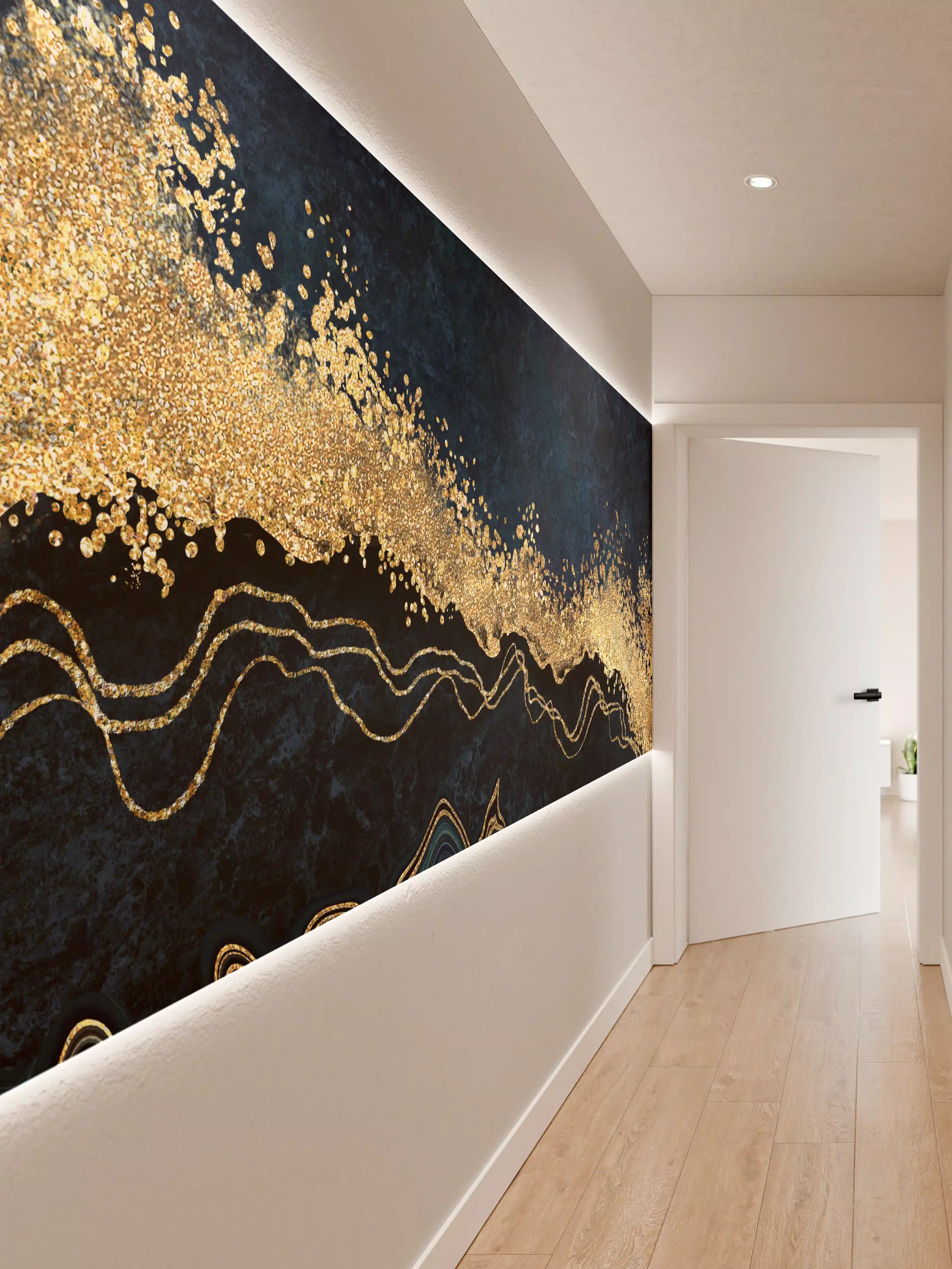 Wandverkleidung Flur - Luxuriöses Design mit goldenen Akzenten