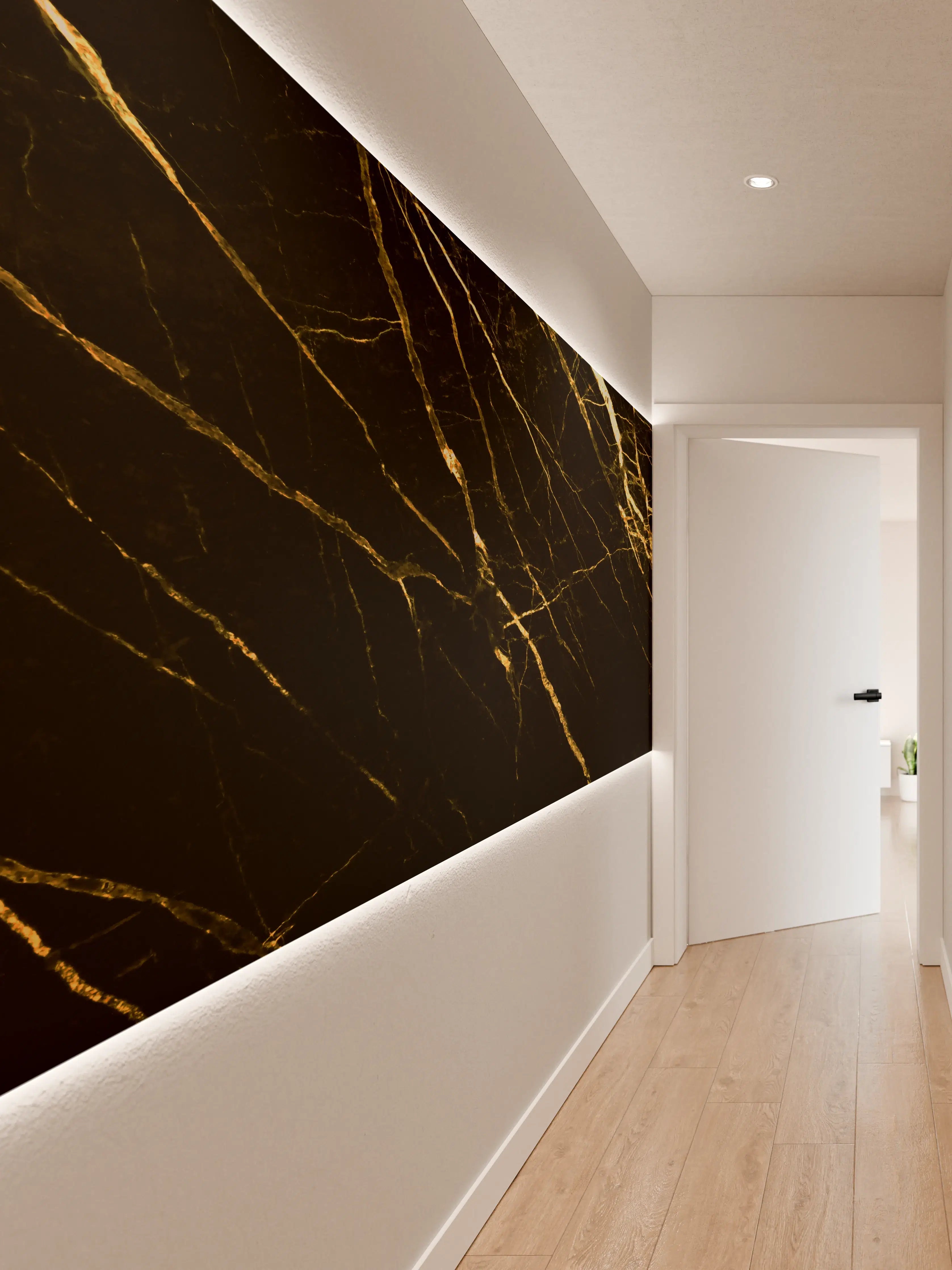 Wandverkleidung Flur - Luxus Goldmarmortextur 