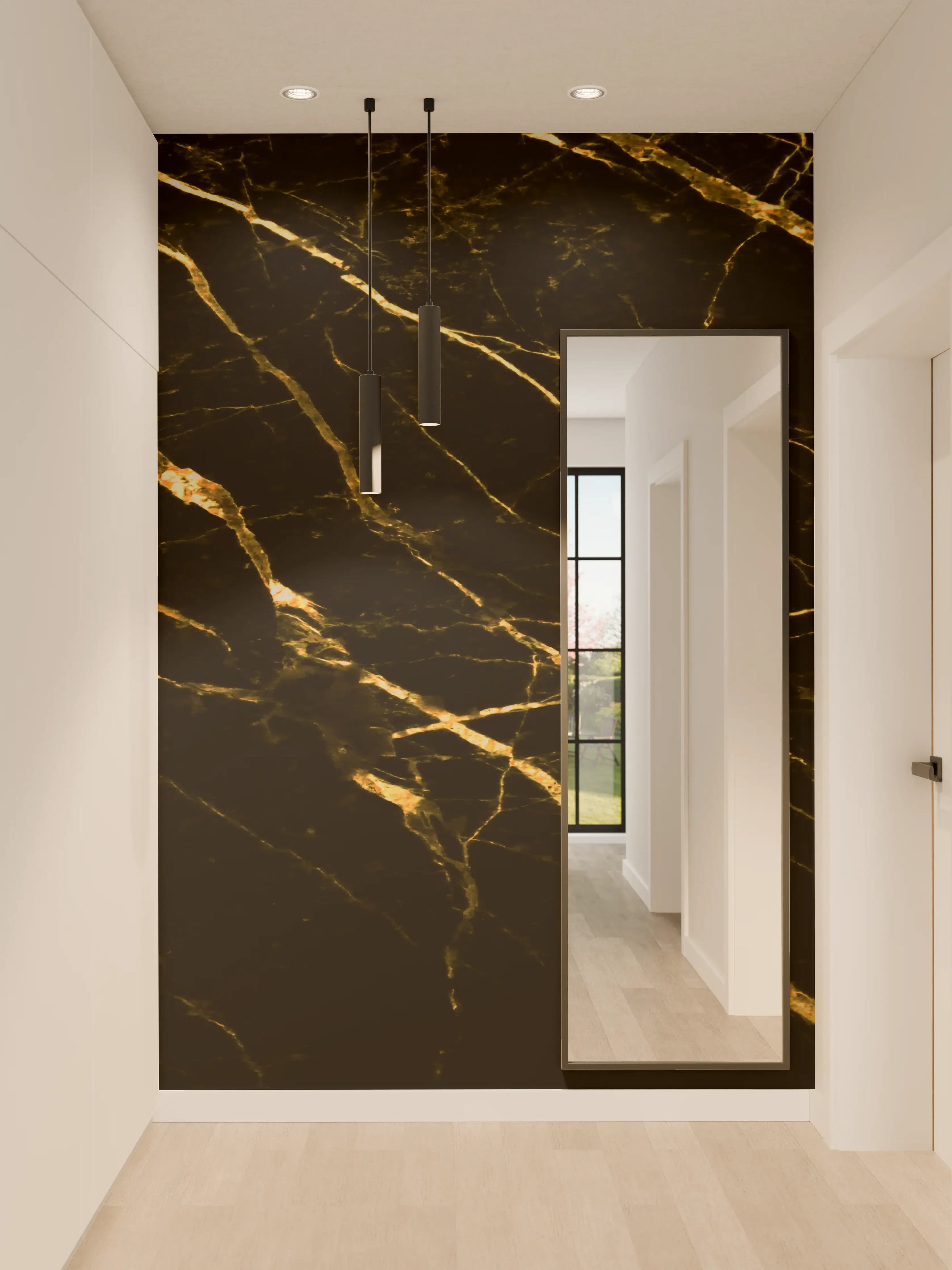 Wandverkleidung Flur - Luxus Goldmarmortextur 