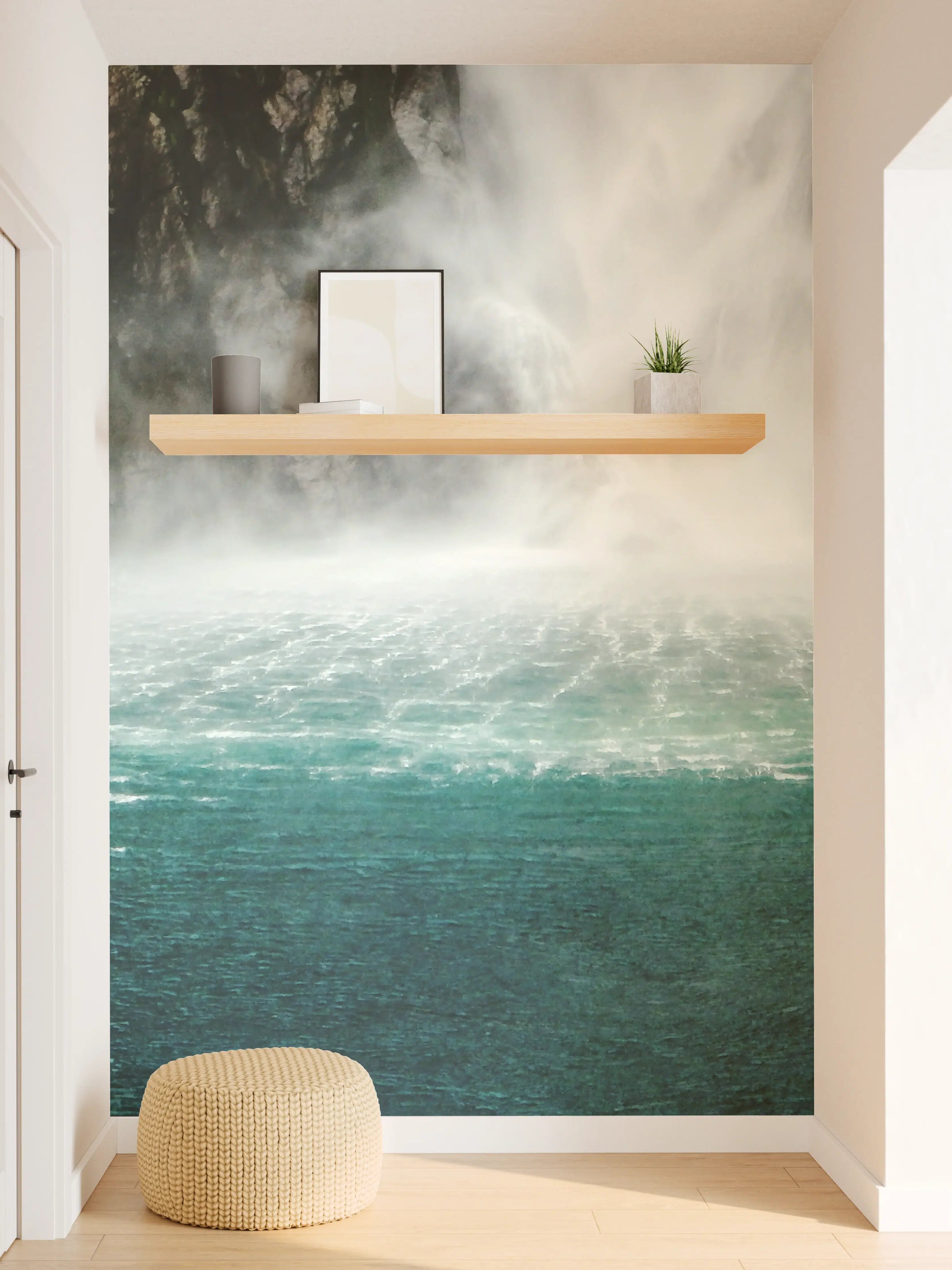 Wandverkleidung Flur - Mächtiger Wasserfall in Naturkulisse