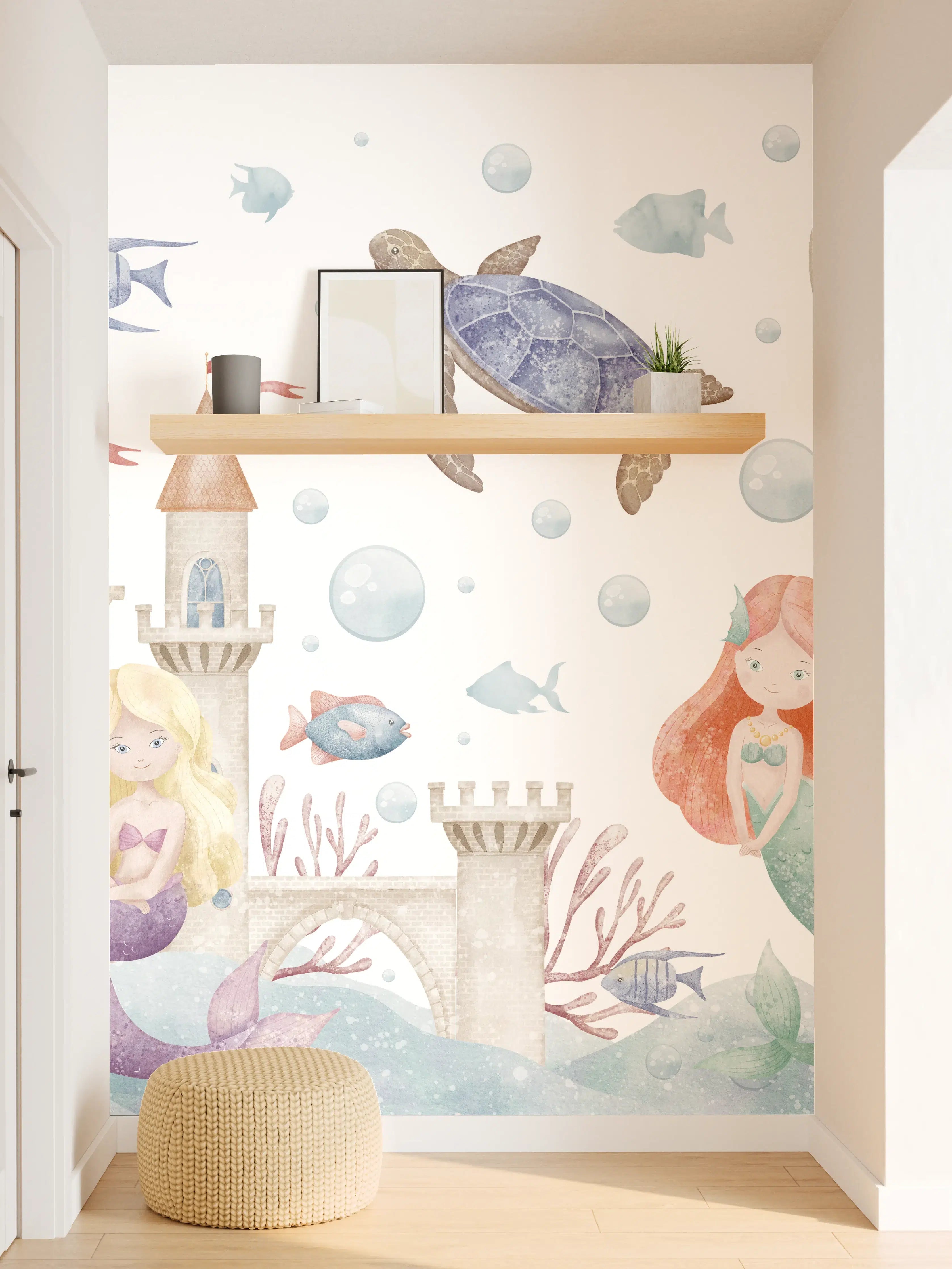 Wandverkleidung Flur - Märchenhafte Unterwasserwelt mit Meerjungfrau und Meerestieren