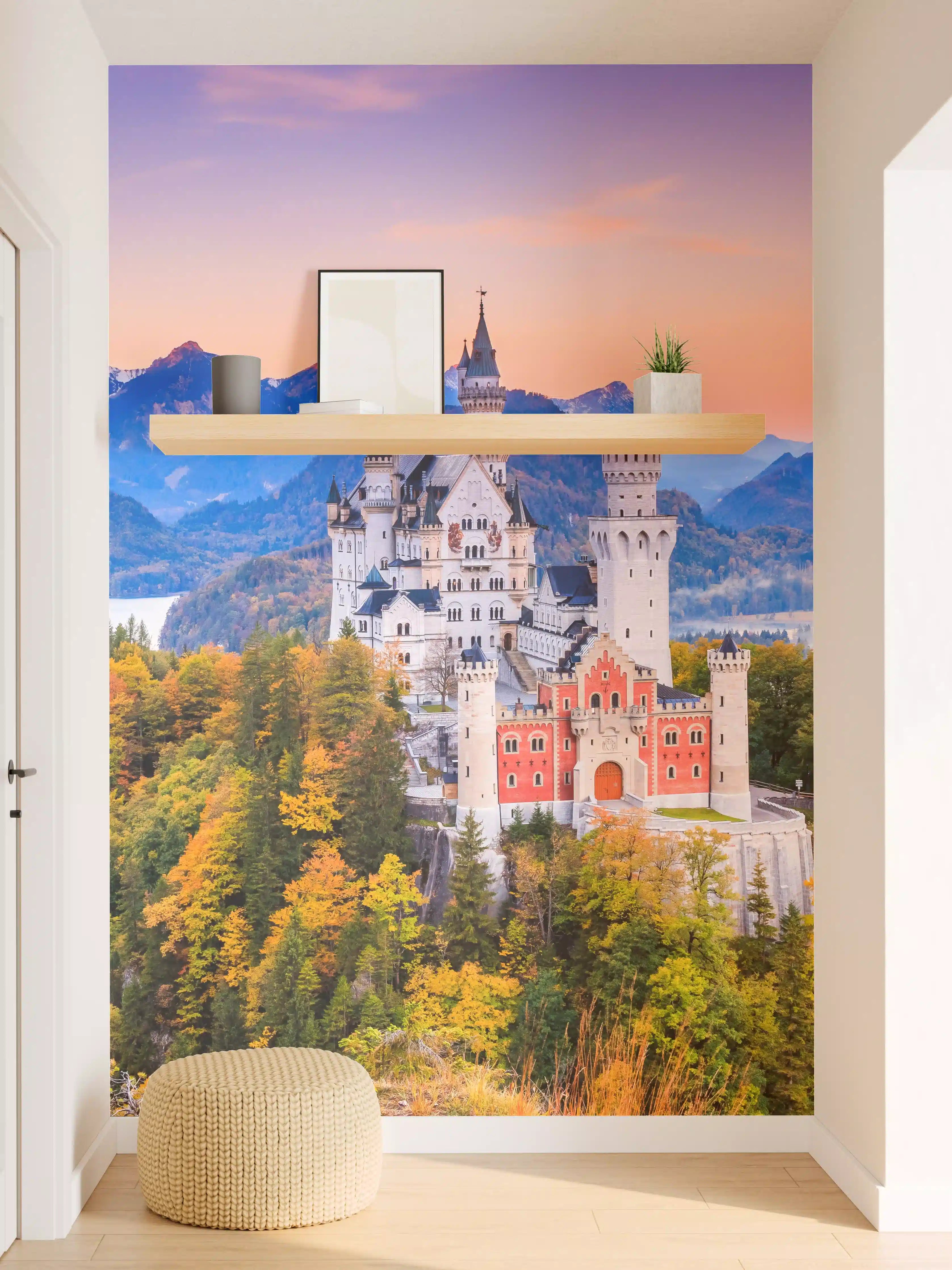 Wandverkleidung Flur - Märchenhafter Blick auf Schloss und Berge