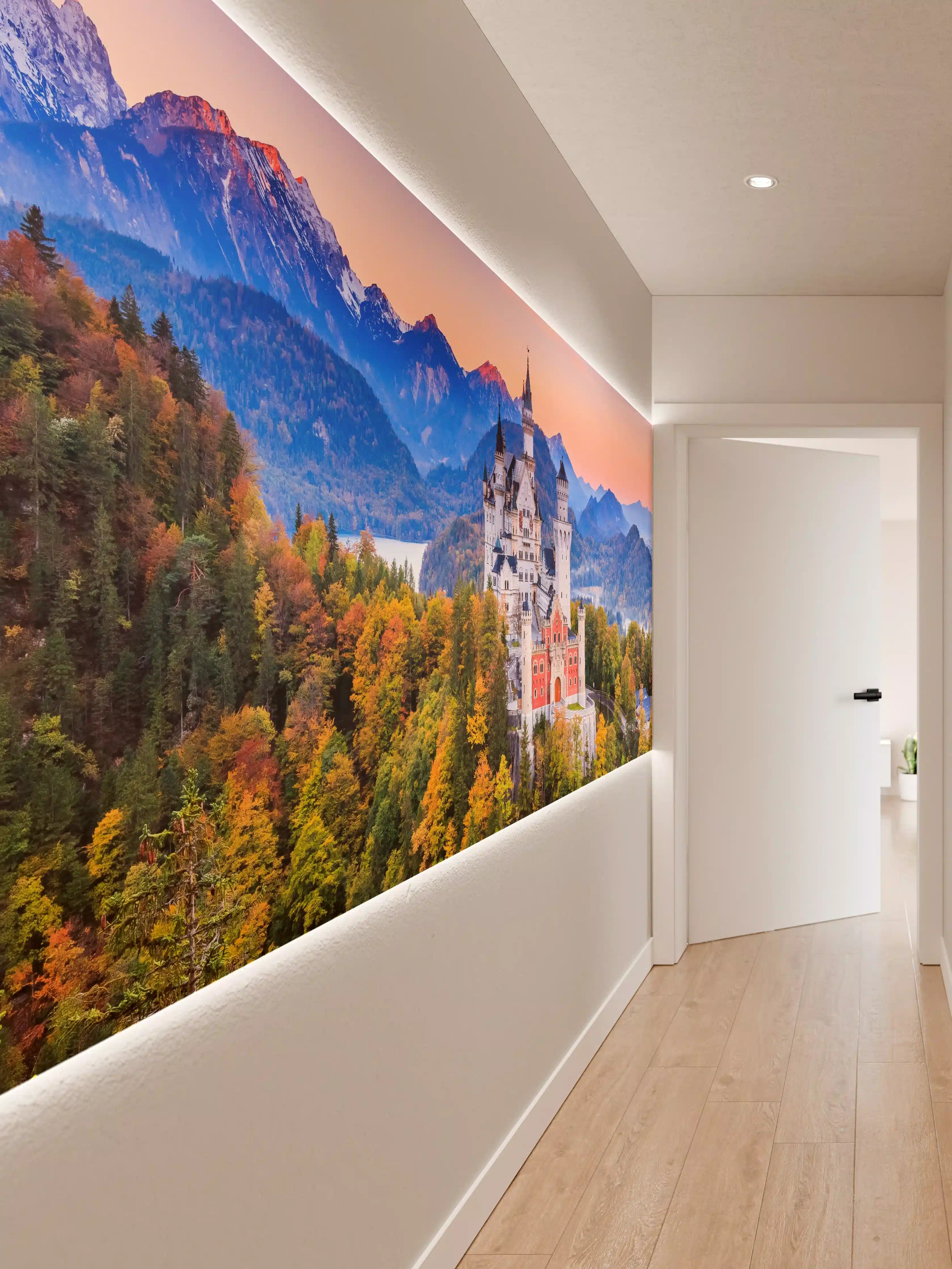 Wandverkleidung Flur - Märchenhafter Blick auf Schloss und Berge