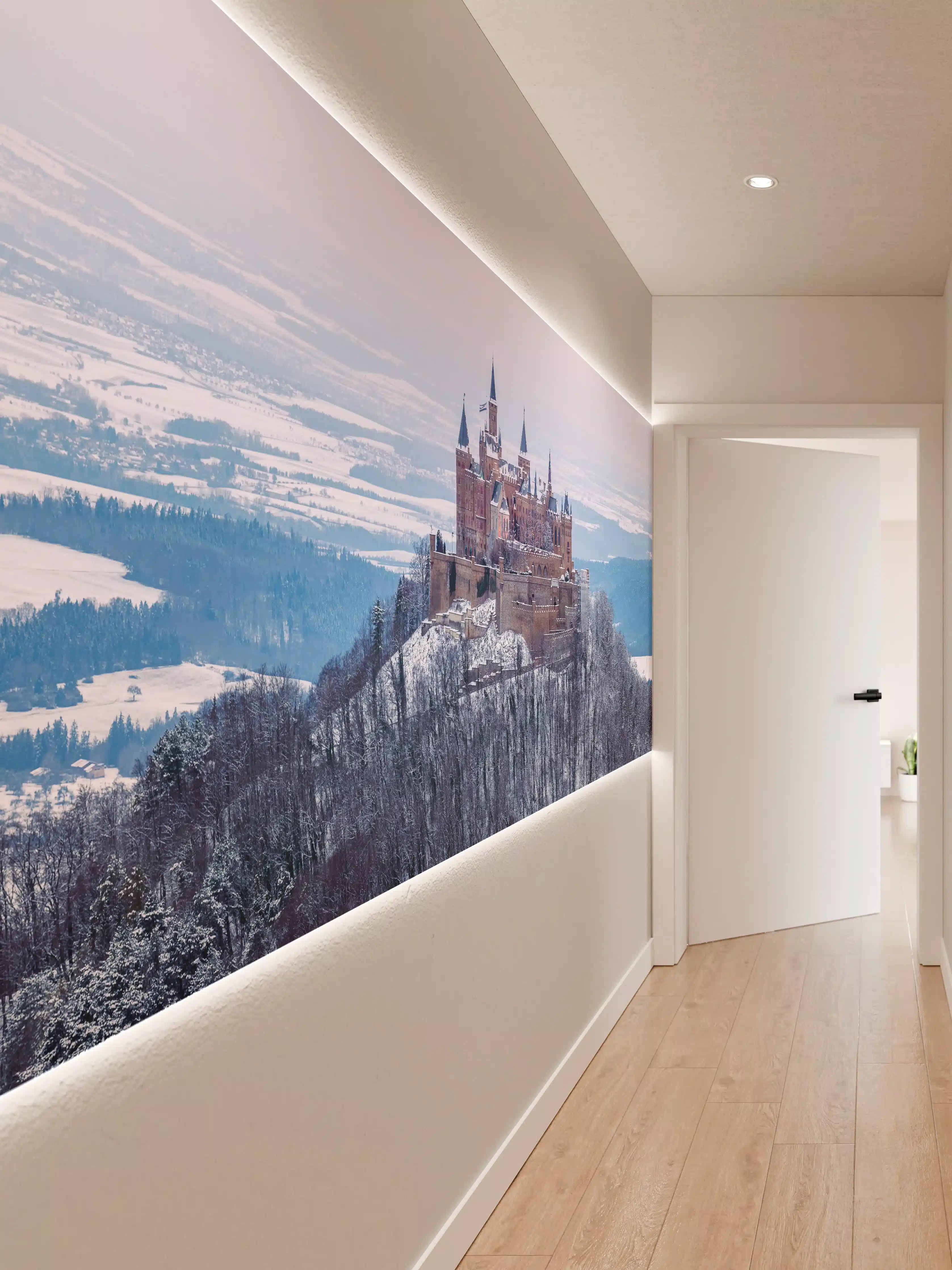 Wandverkleidung Flur - Märchenhaftes Schloss auf verschneitem Hügel