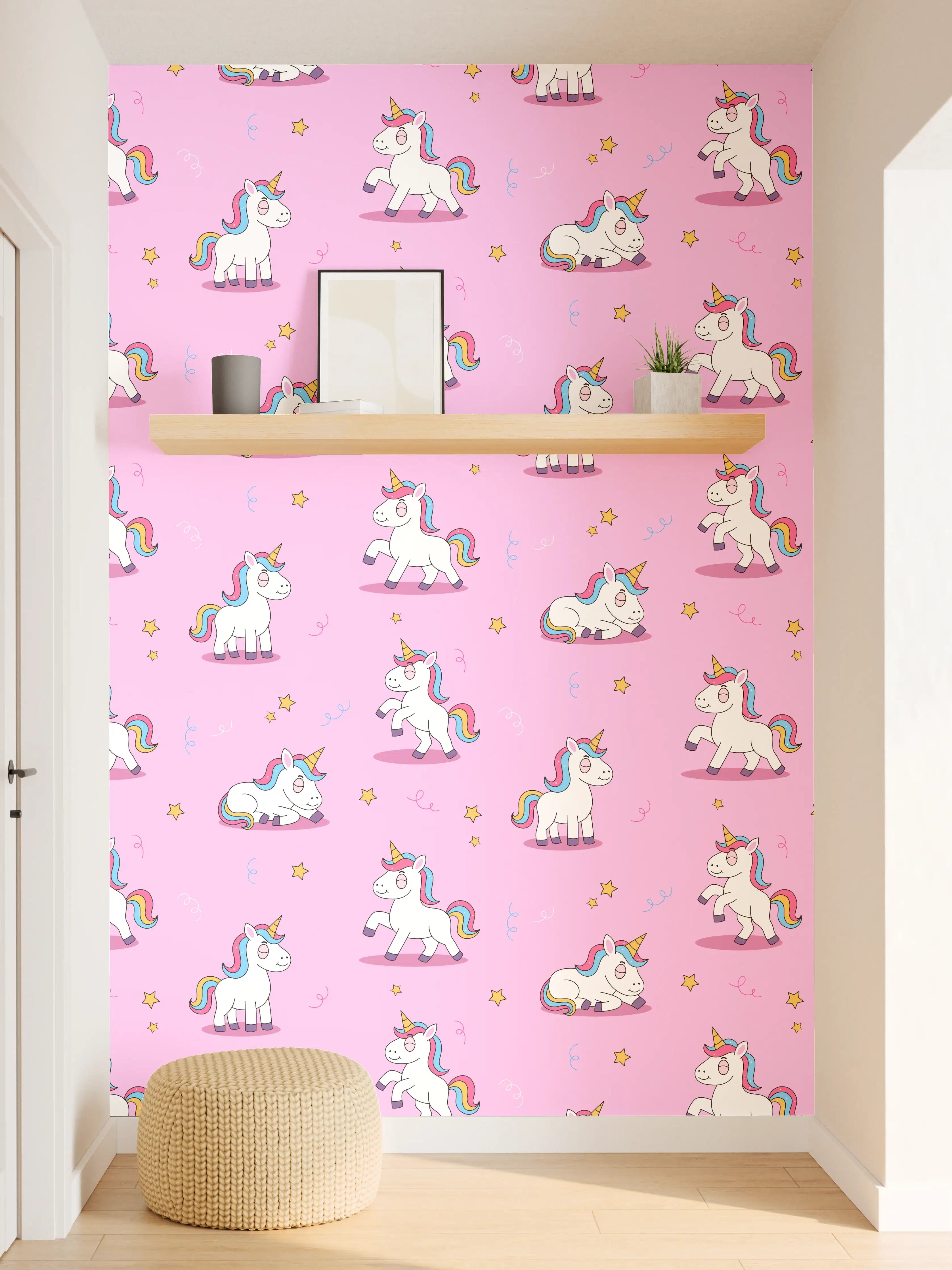 Wandverkleidung Flur - Magisches Einhorn-Muster in Pastellrosa