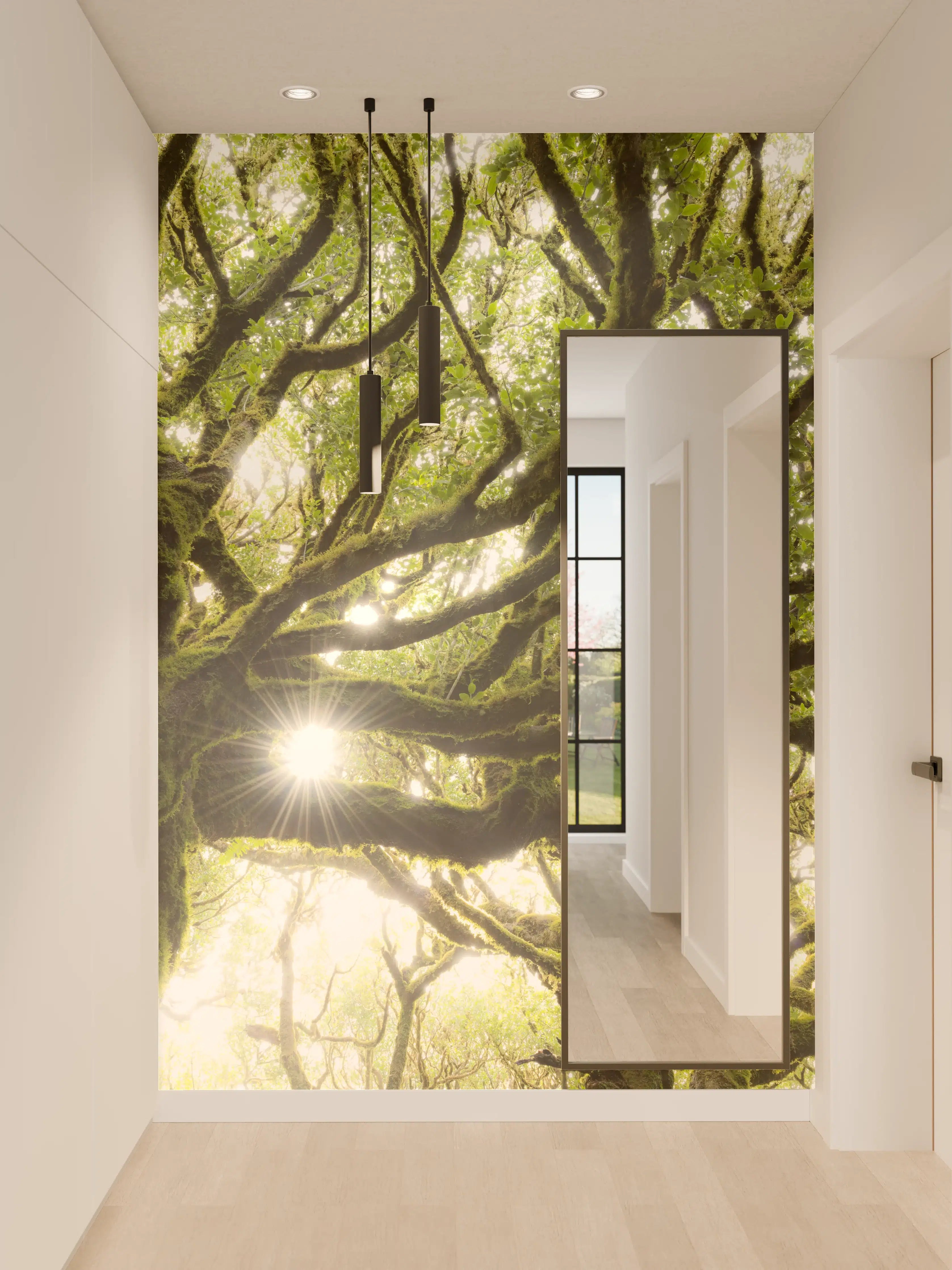 Wandverkleidung Flur - Majestärer Baum unter Sonnenlicht