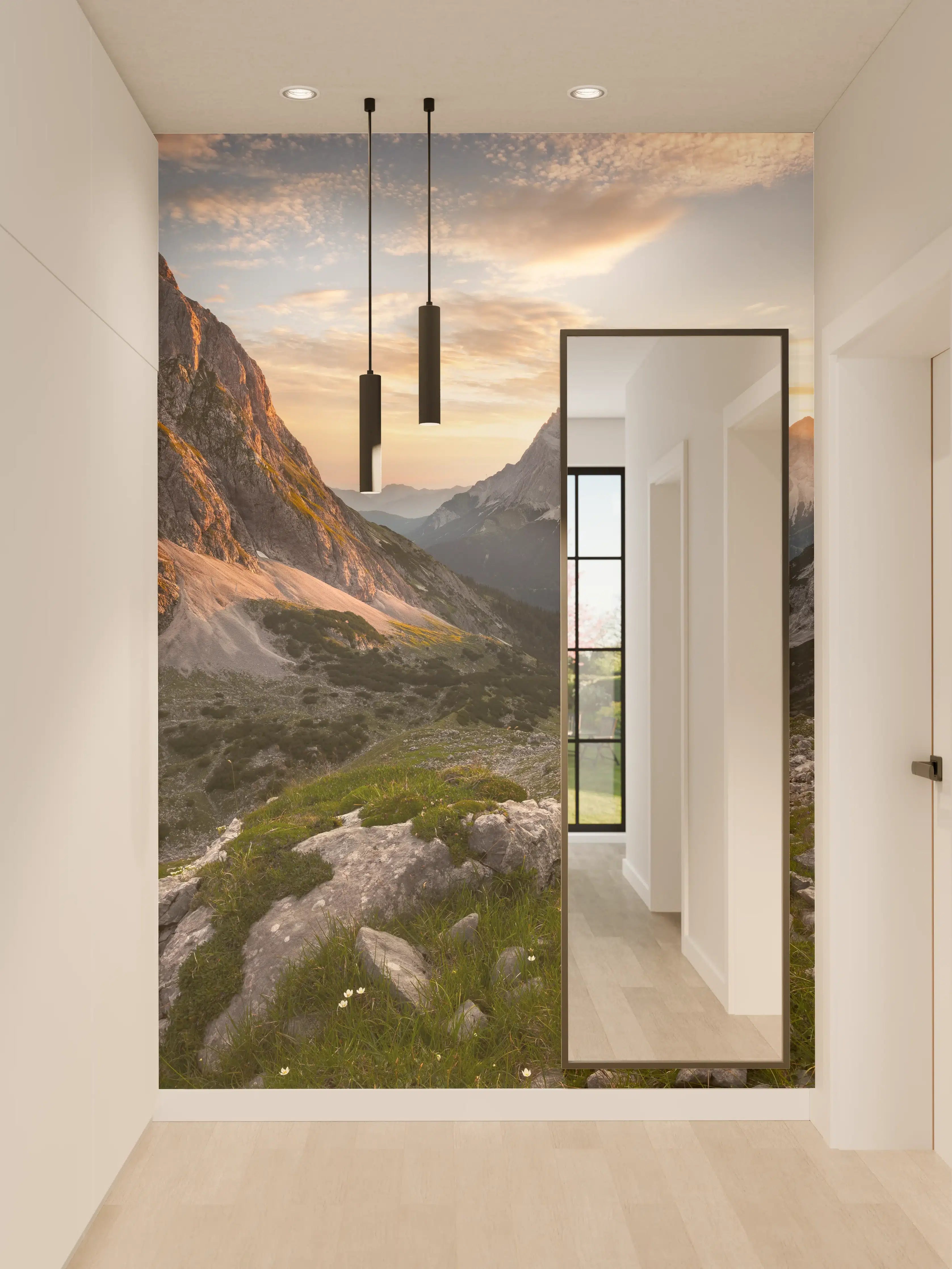 Wandverkleidung Flur - Majestätische Gipfel im grauen Dämmerlicht