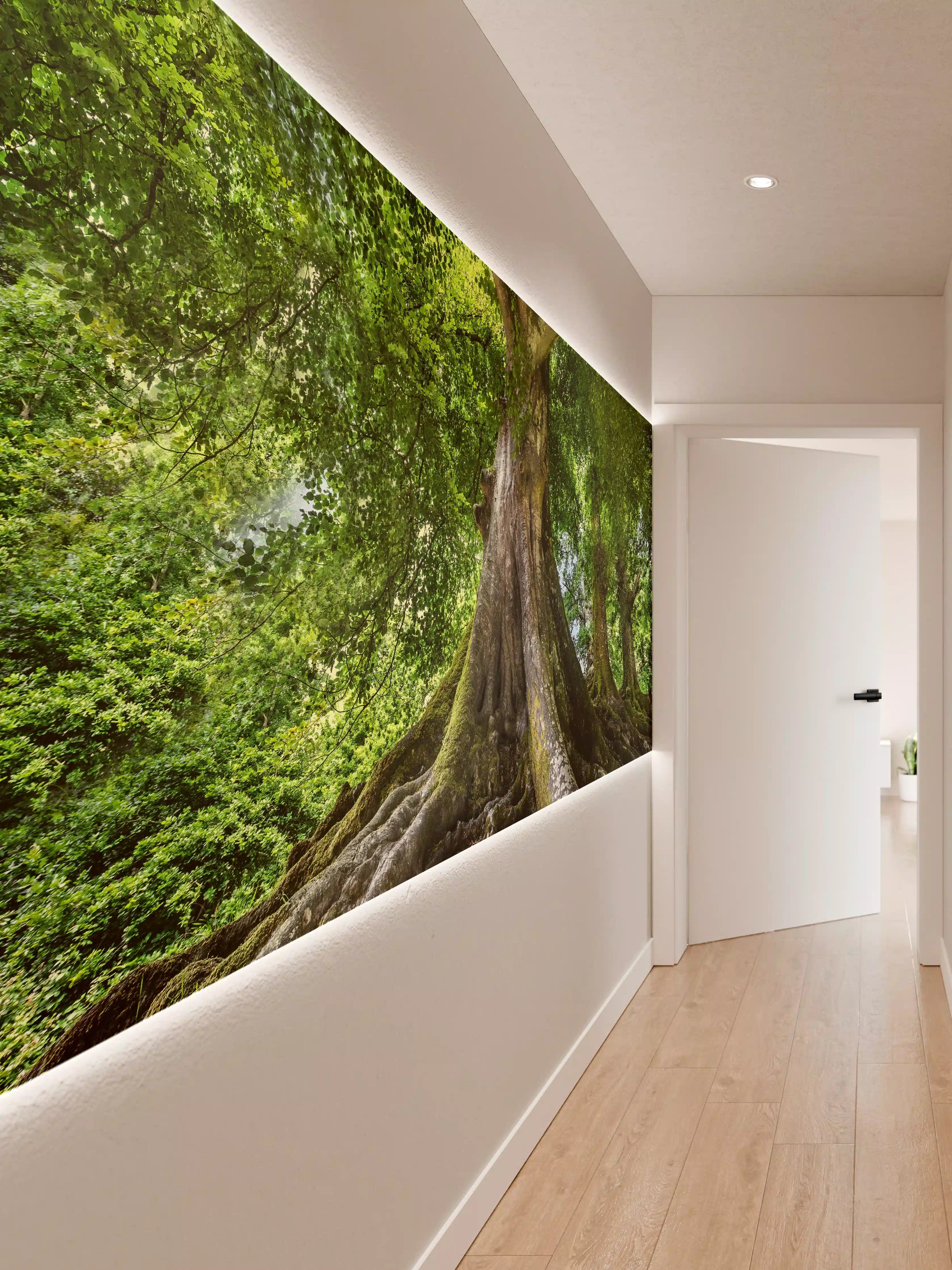 Wandverkleidung Flur - Majestätischer Baum im Grüntunnel
