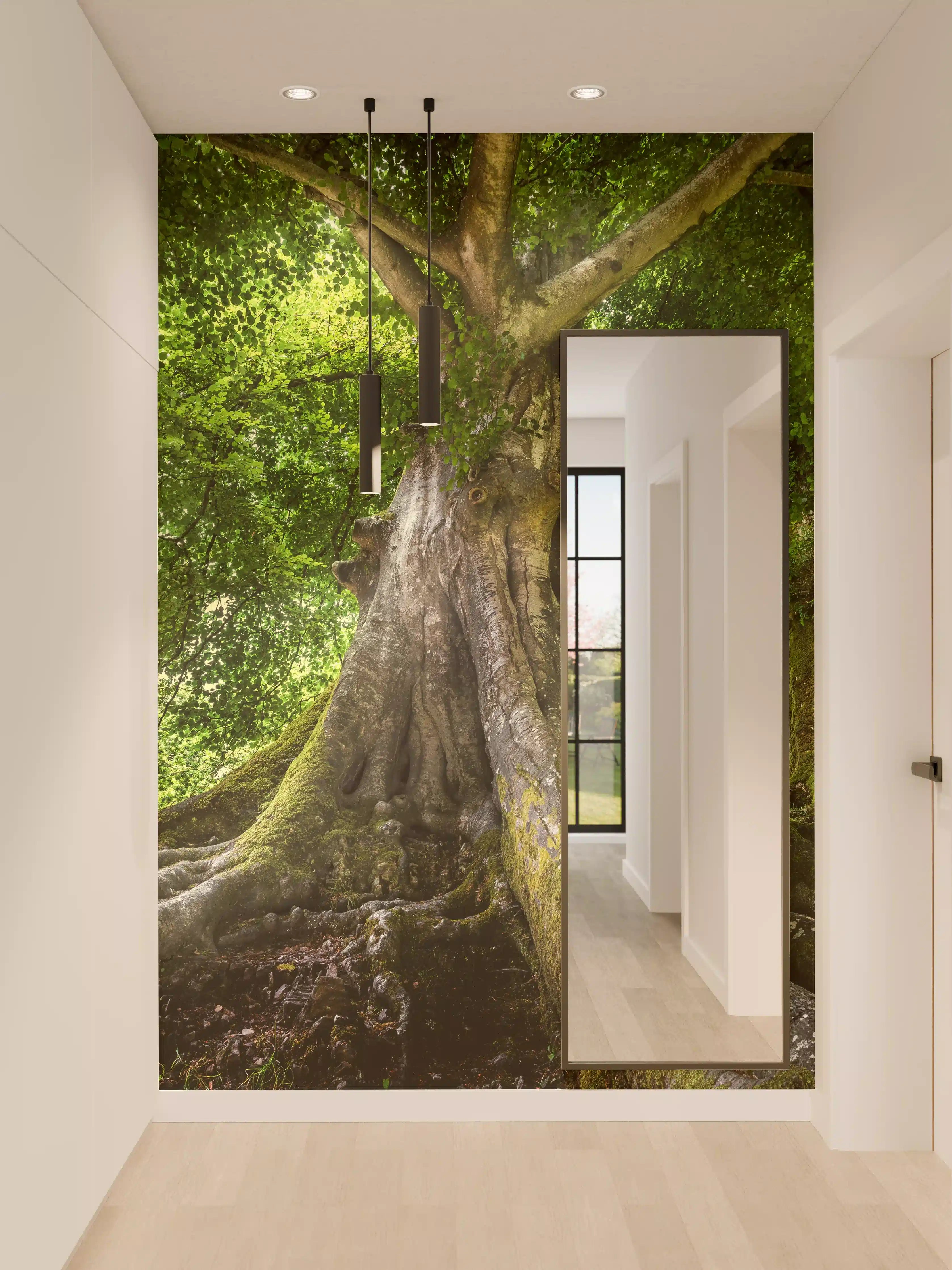 Wandverkleidung Flur - Majestätischer Baum im Grüntunnel