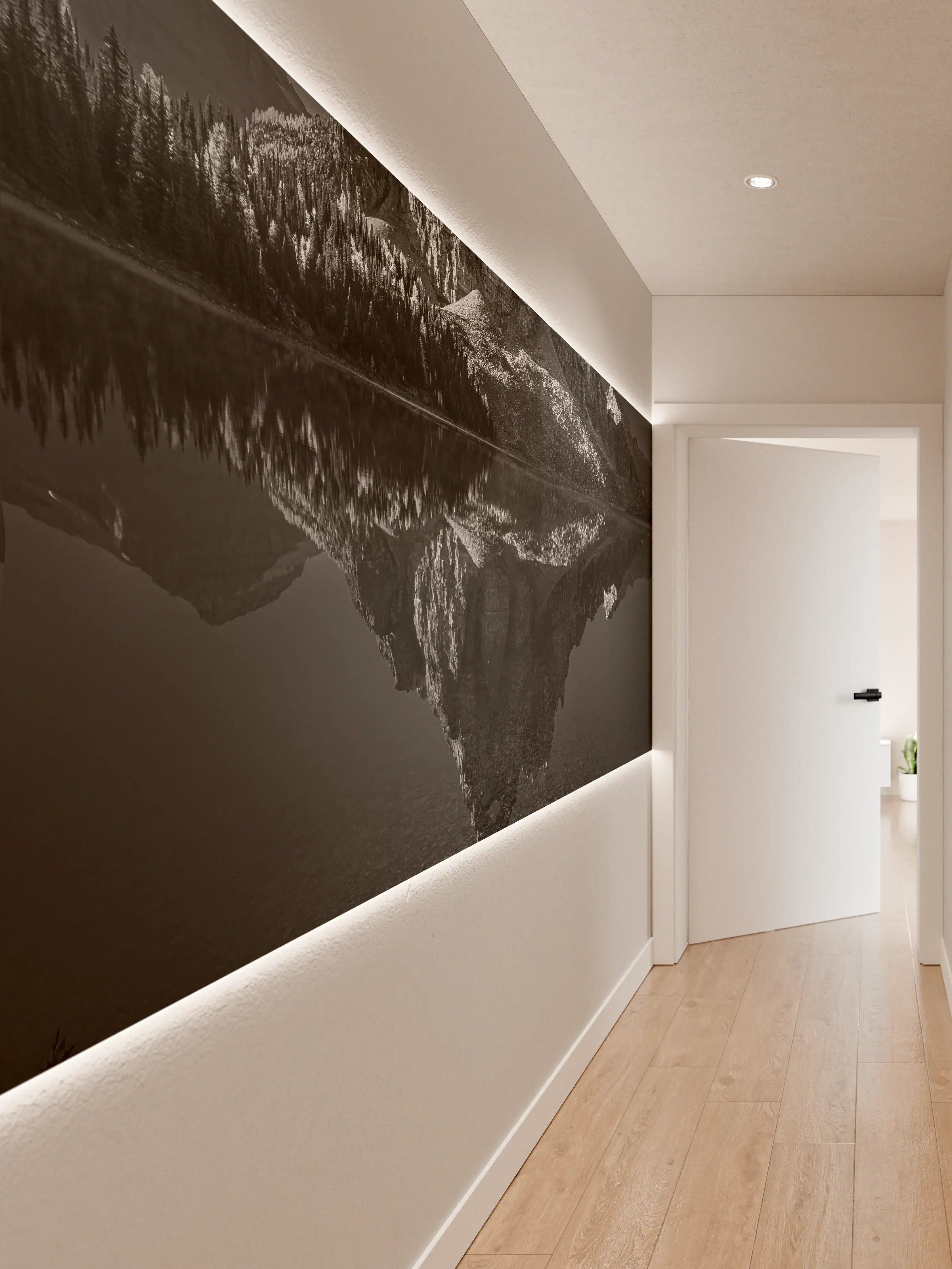 Wandverkleidung Flur - Majestätischer Berg in Schwarz-Weiß